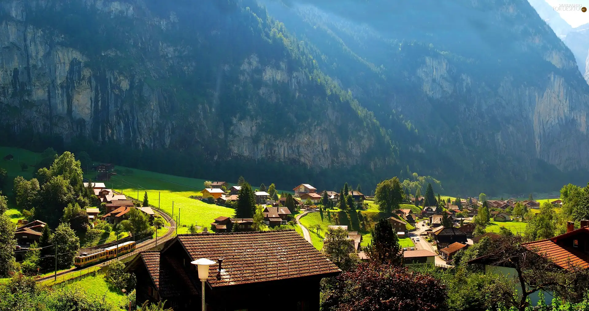 Mountains, Lauterbrunnen, Switzerland, Houses