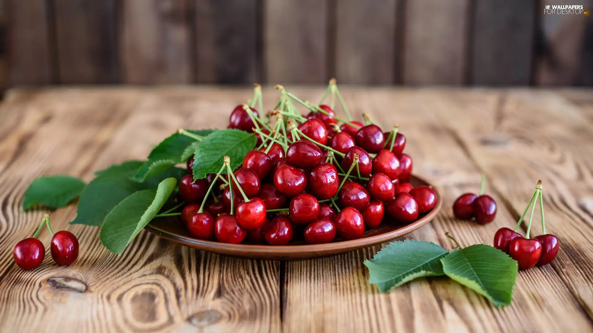 Table, plate, cherries