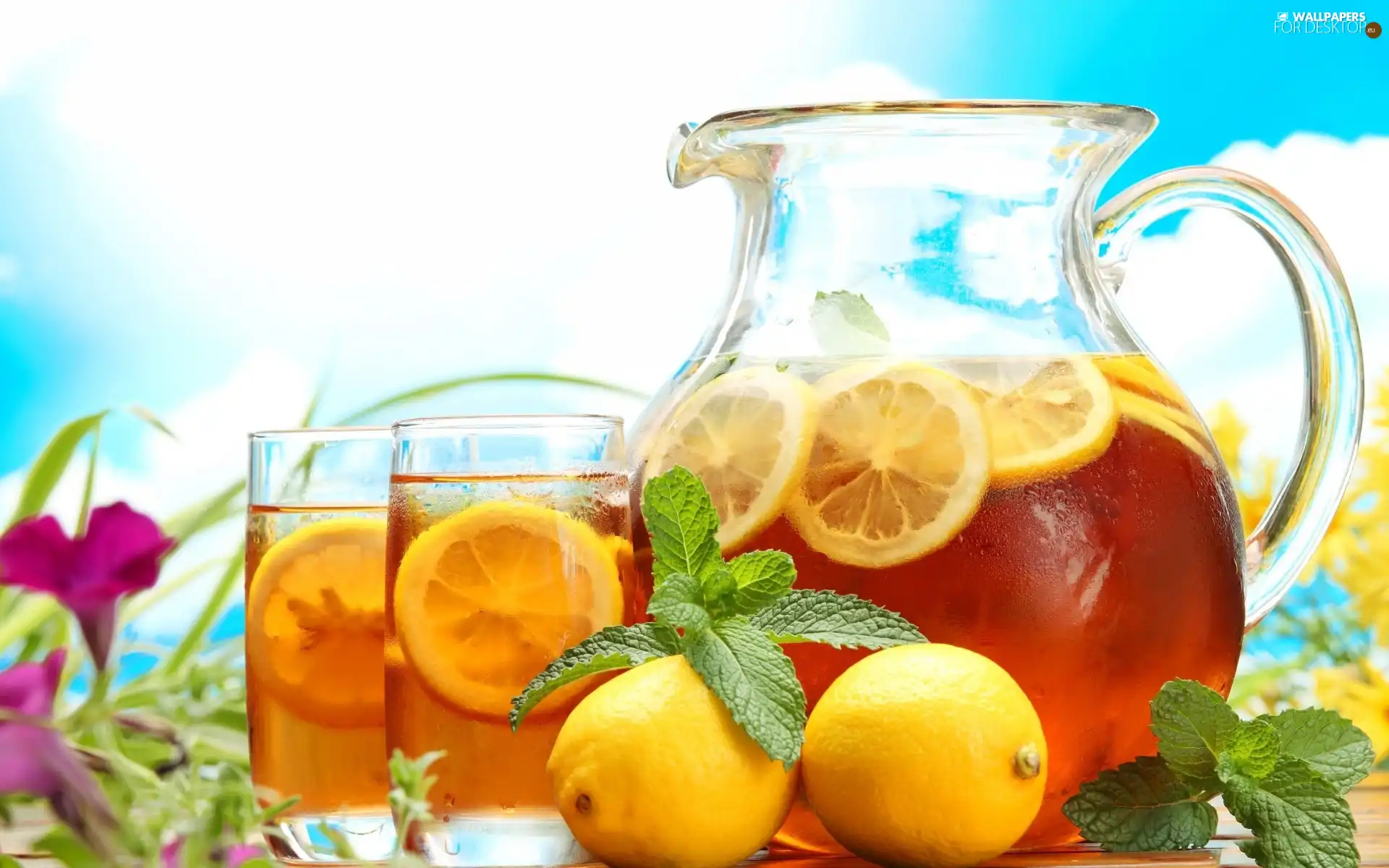 jug, frozen, tea, glasses
