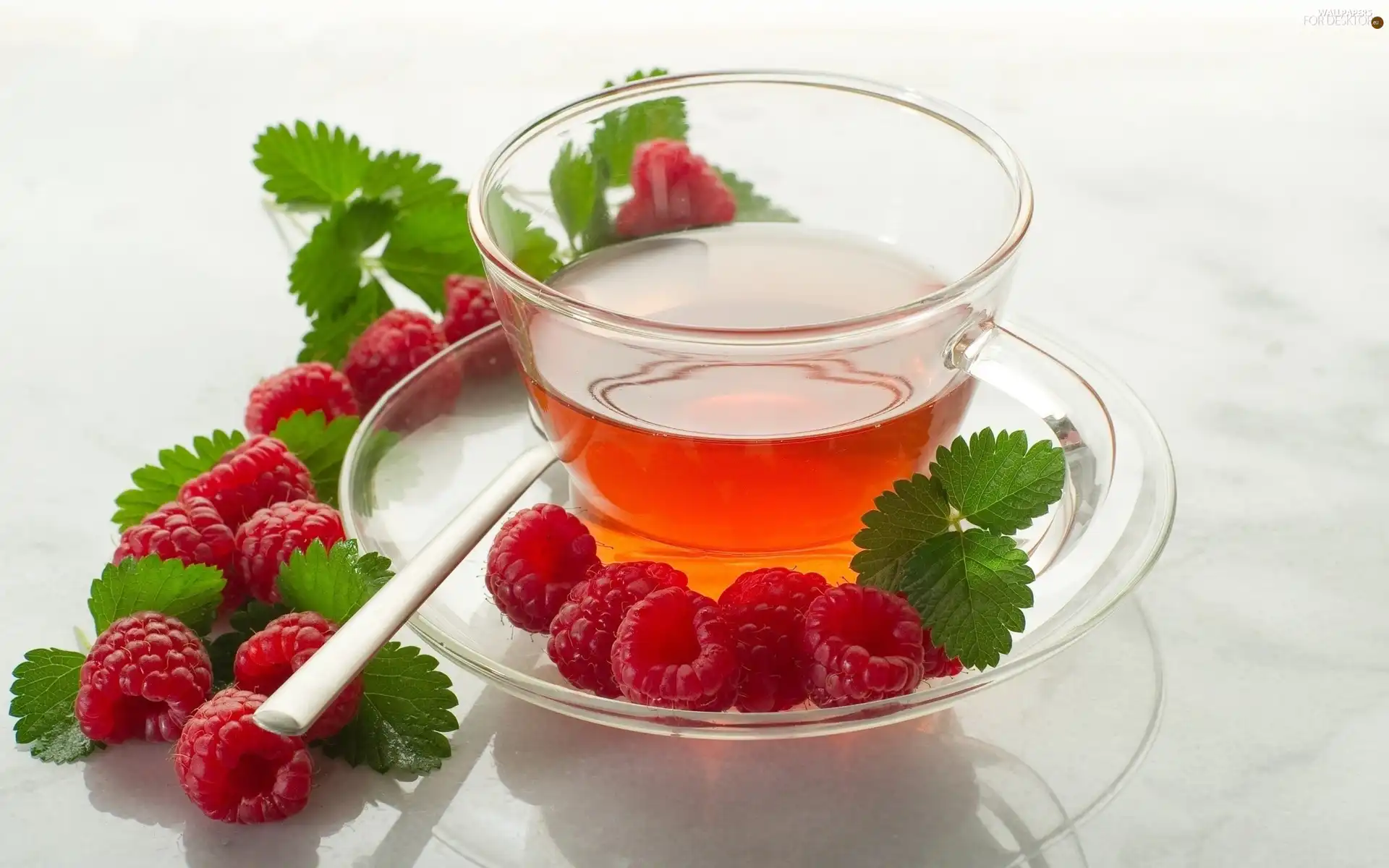 tea, Raspberries, mint