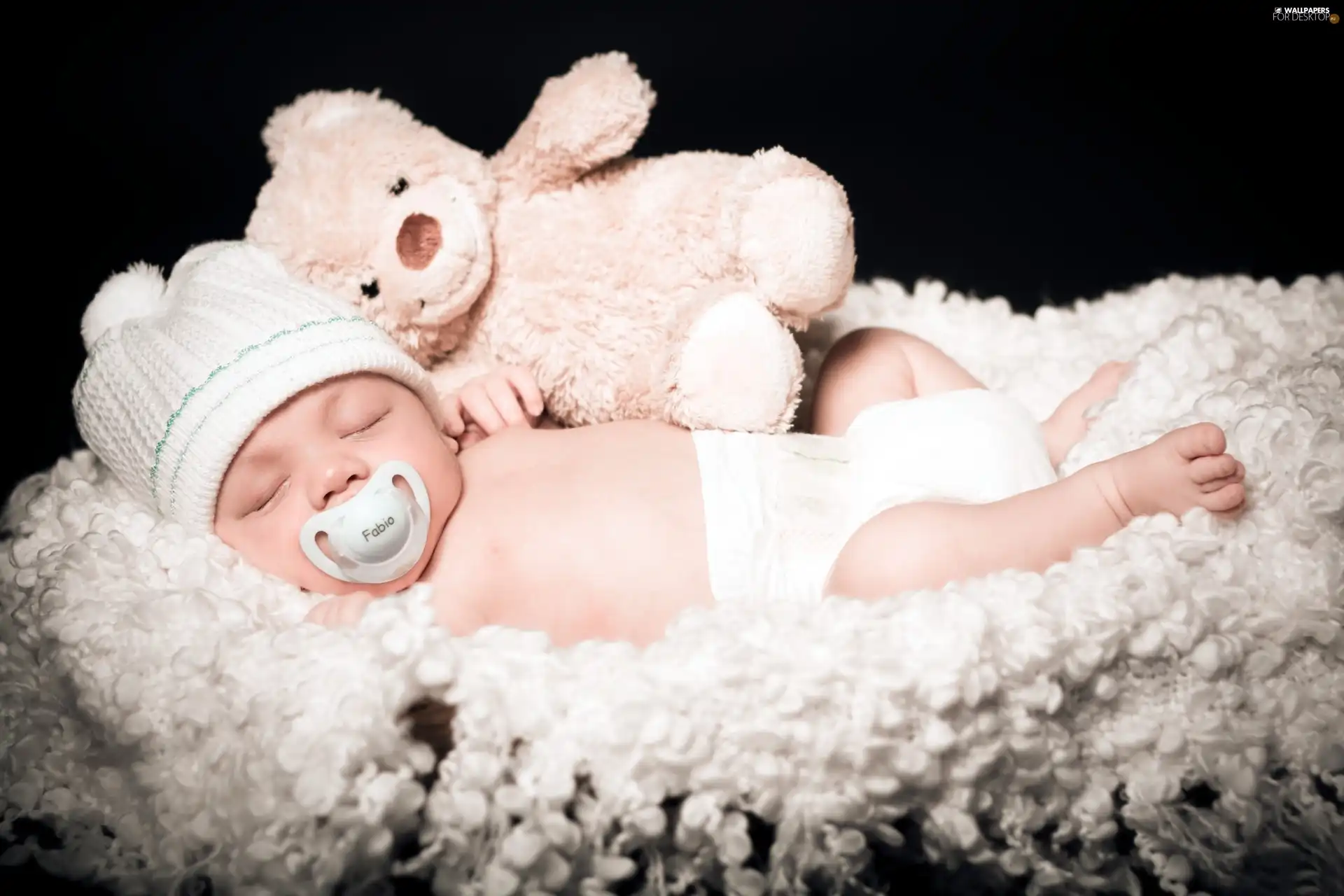 Sleeping, Plush, teddy bear, Baby