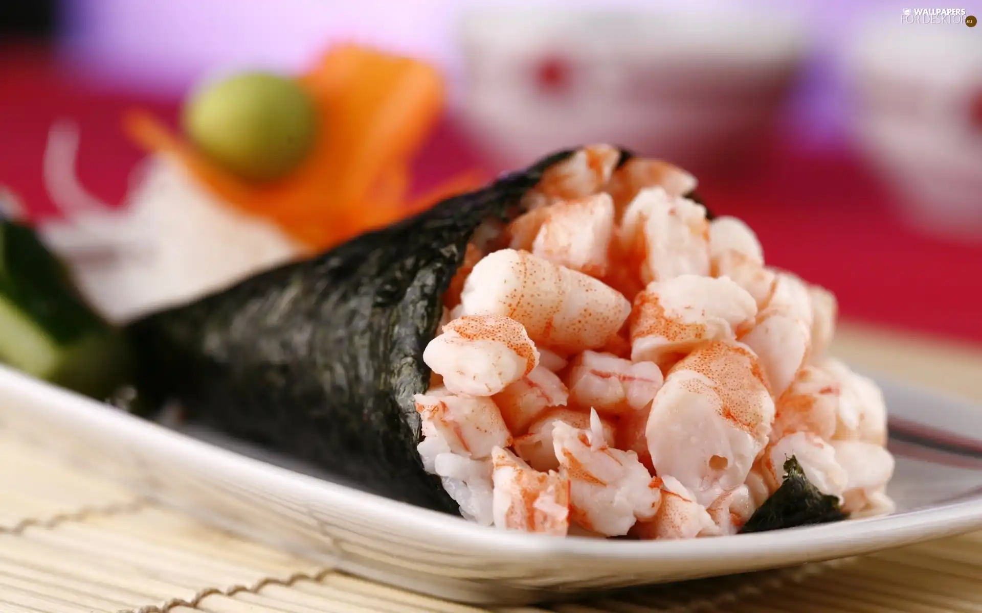 plate, Sushi, temaki de camarao