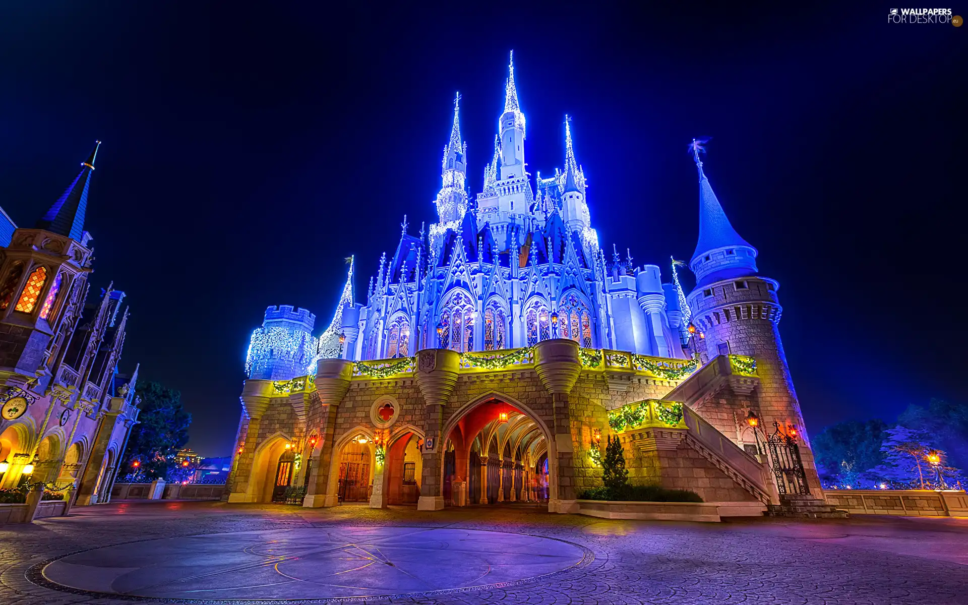 Disneyland, California, Sleeping Beauty Castle, Anaheim, The United States, Floodlit, Night