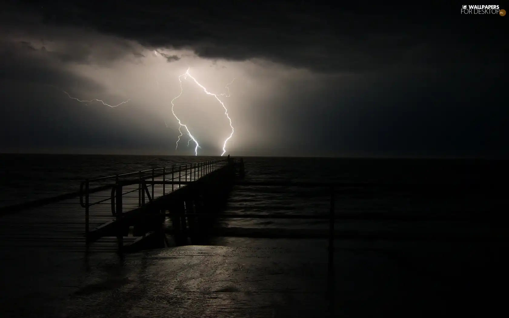 thunderbolt, sea, pier