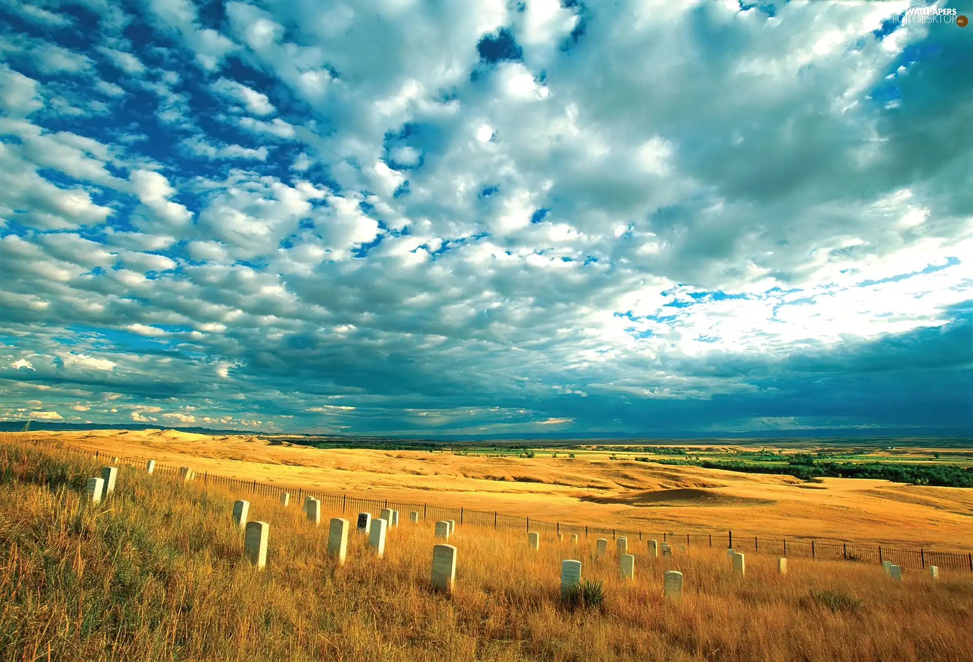 Tombstones, Field, clouds