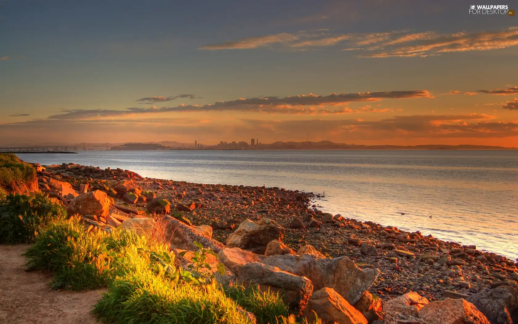 coast, Stones, Town, Sea