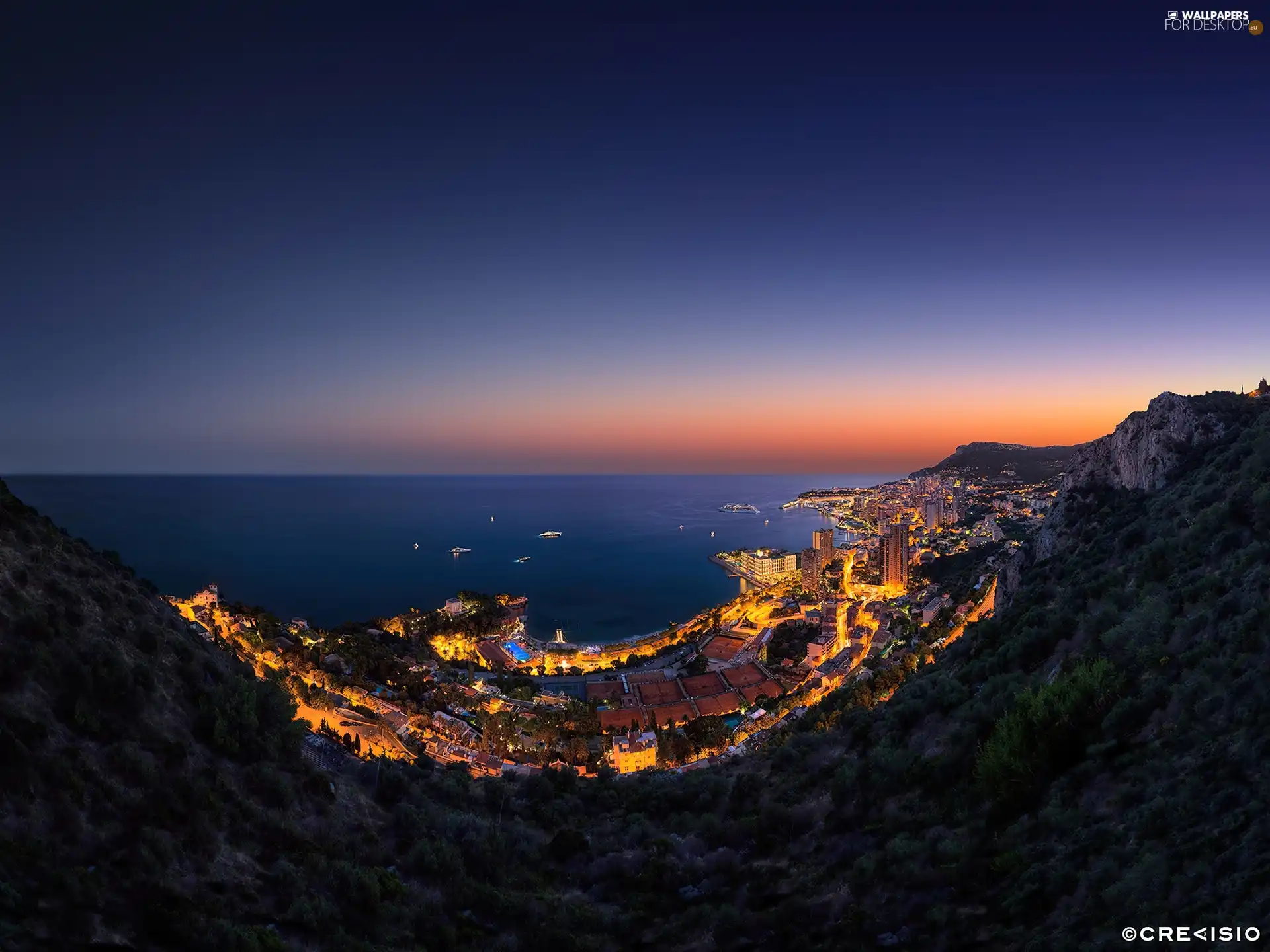 Monaco, illuminated, Town, Night