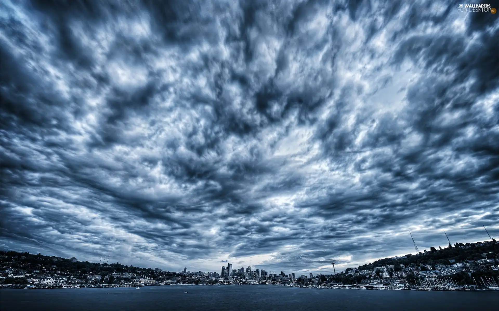 Sky, panorama, town, clouds