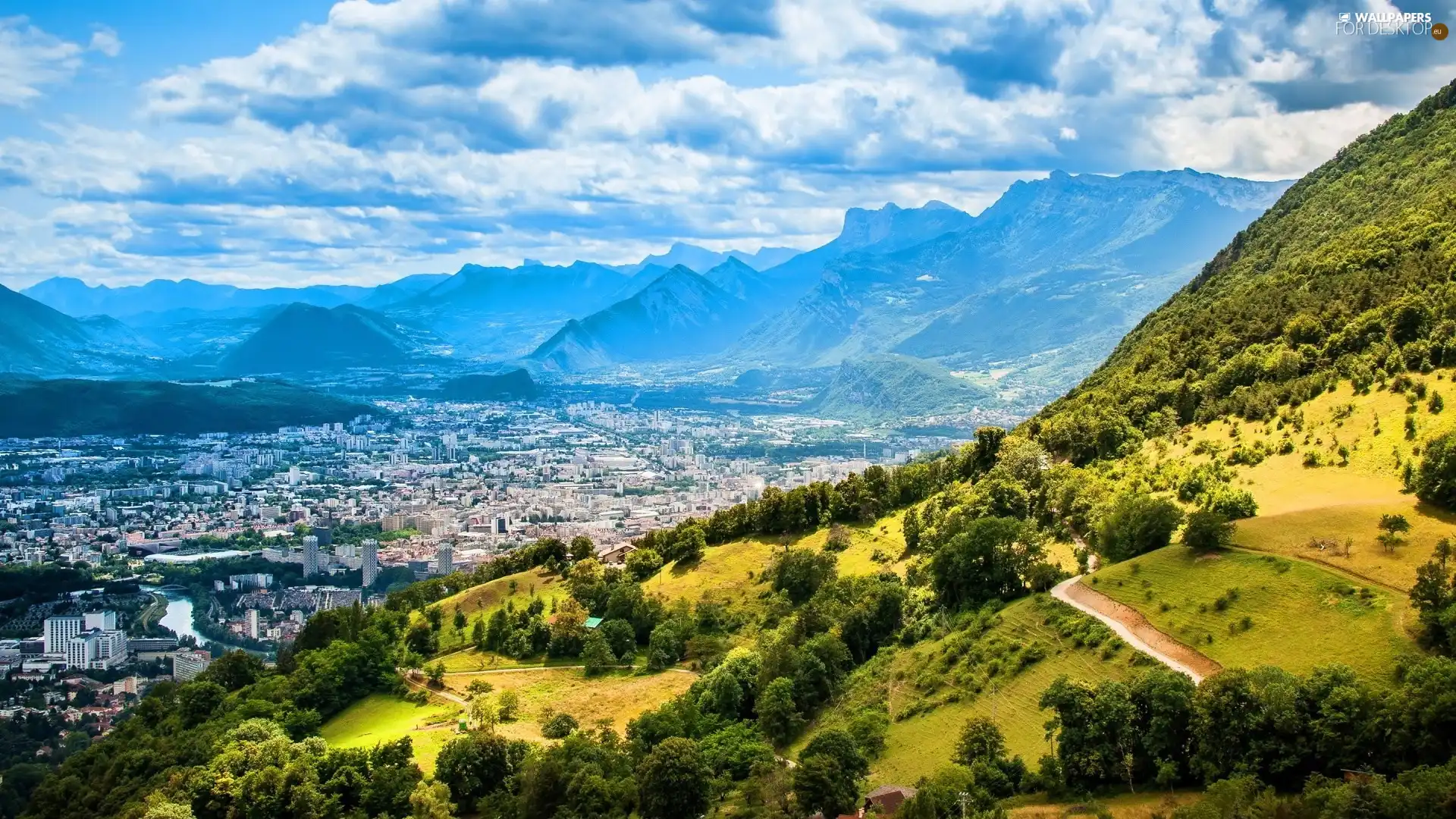 Town, Mountains, Valley