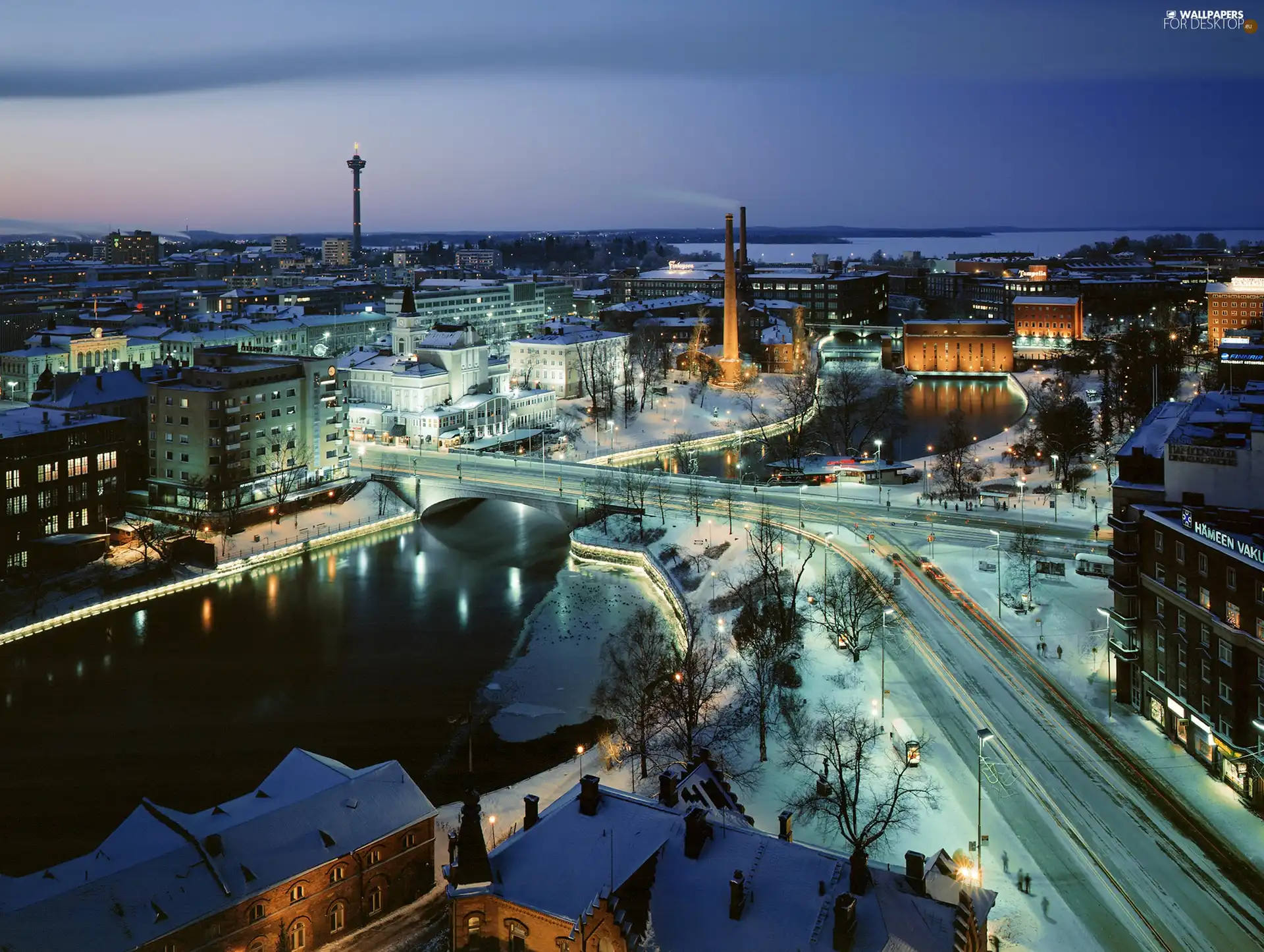 Snowy, Finland, Town, winter, Streets, Tampere