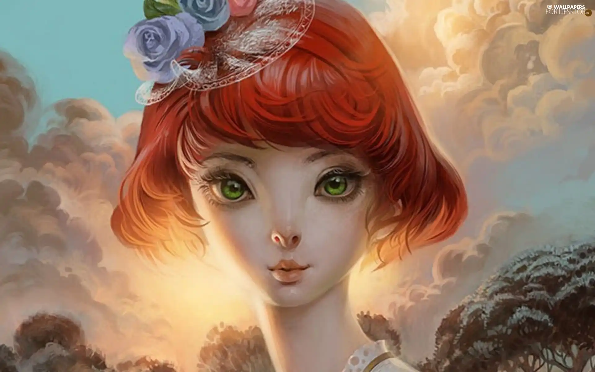 trees, viewes, green ones, Eyes, Women