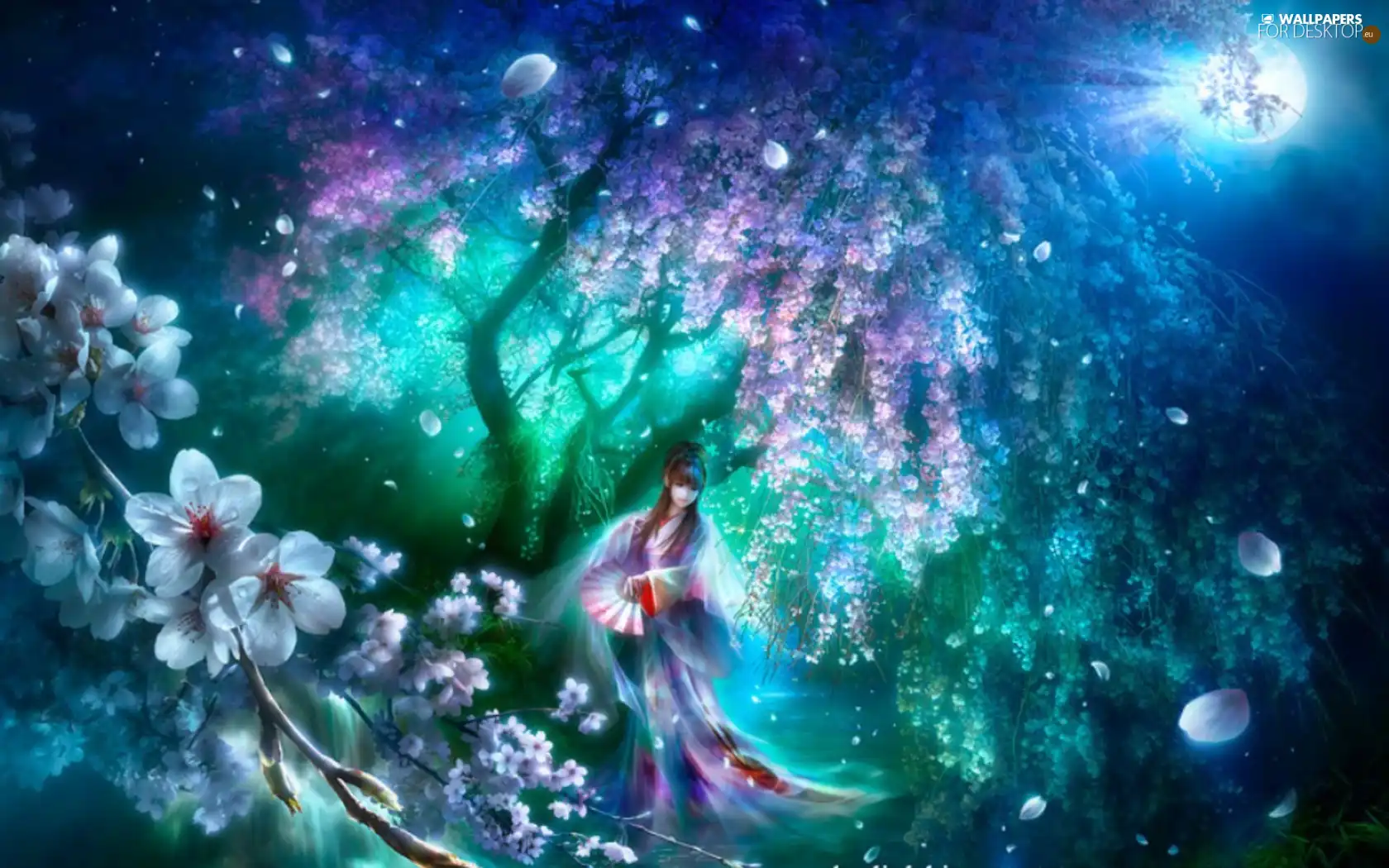 trees, viewes, Fan, flourishing, Women