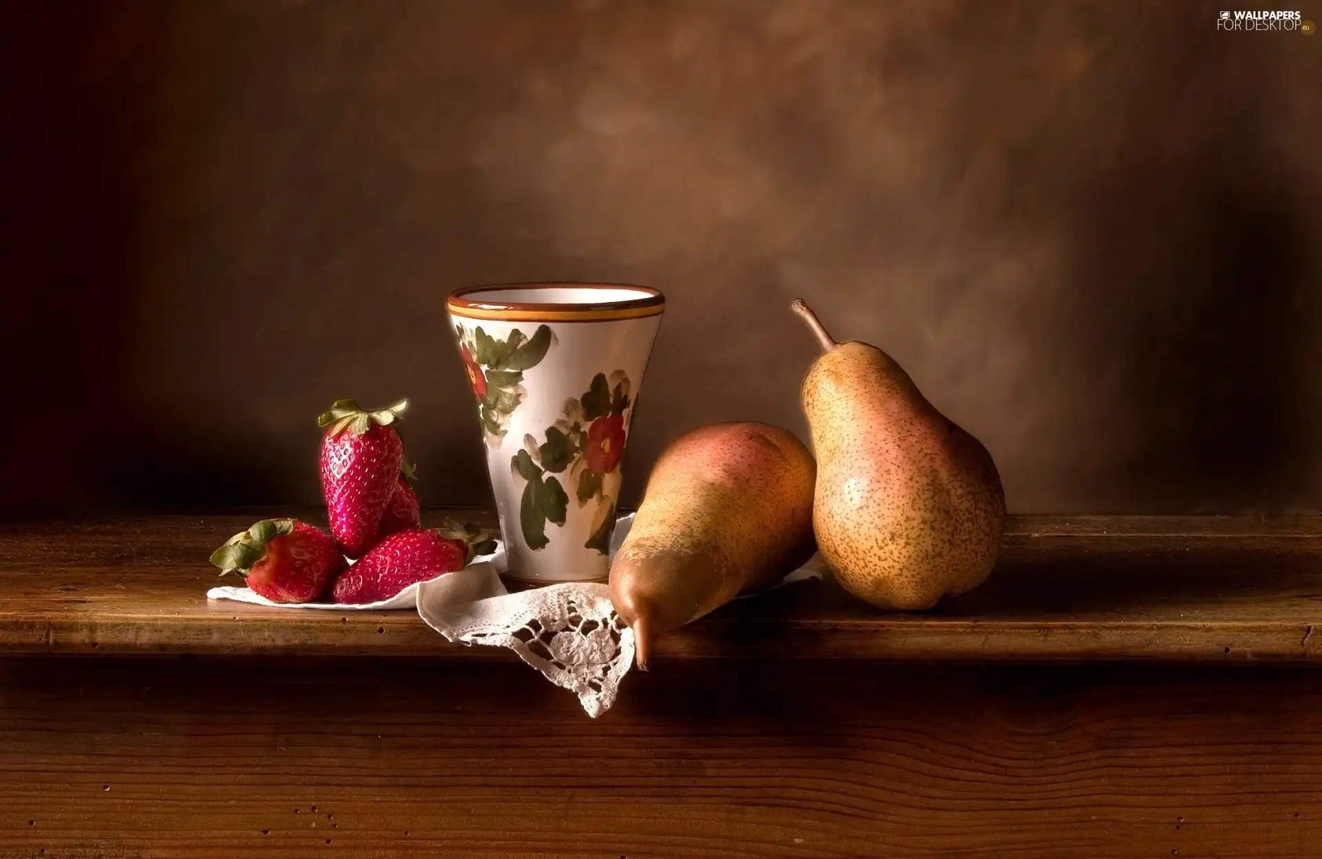 strawberries, mug, truck concrete mixer