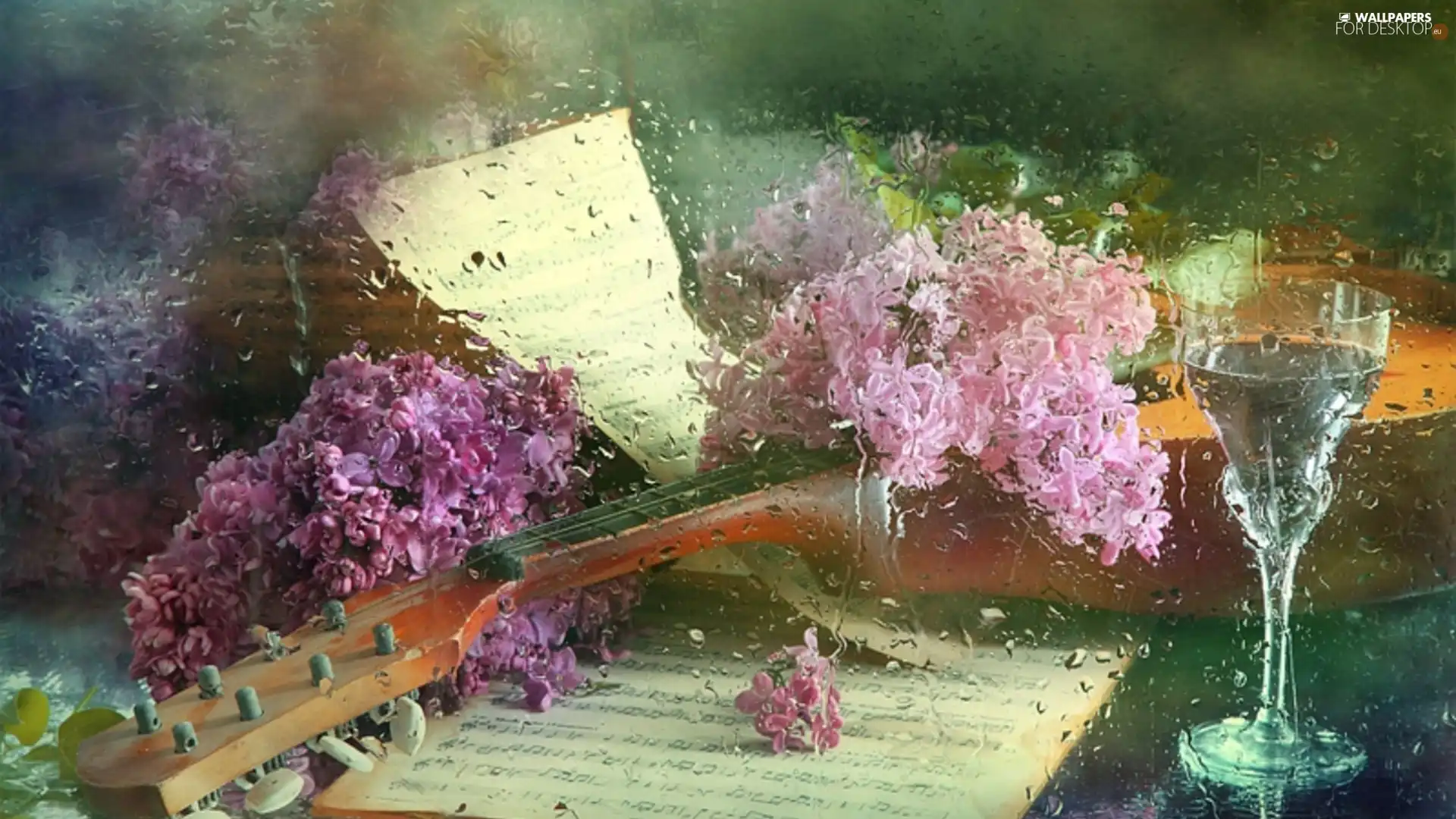 Tunes, Rain, lilac, instrument, Twigs