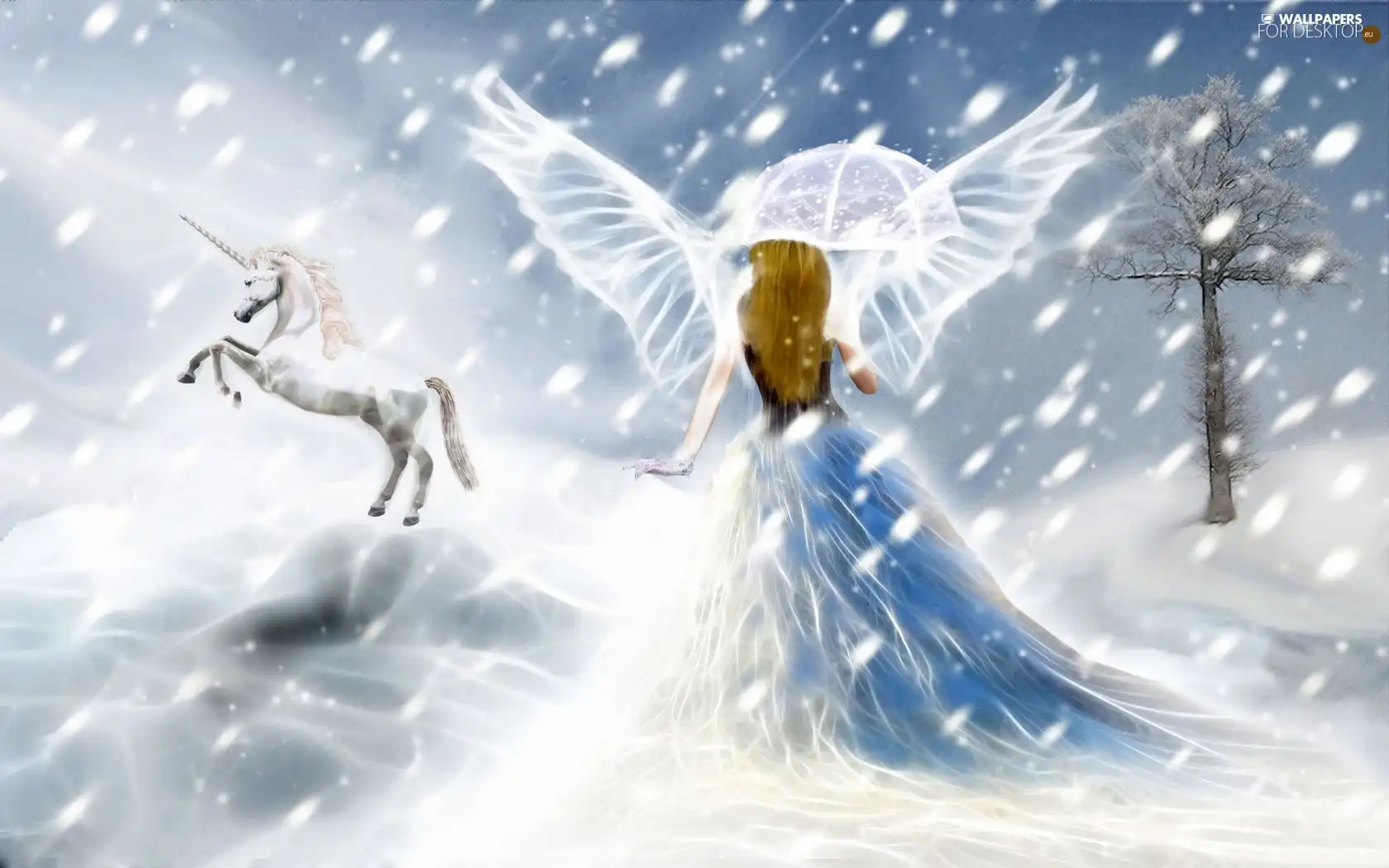 unicorn, Women, snow