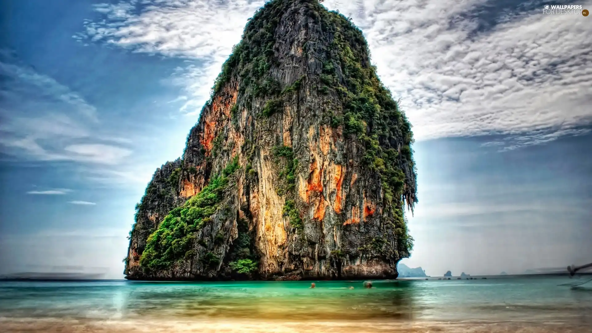 VEGETATION, clouds, Rocky, Islet, sea