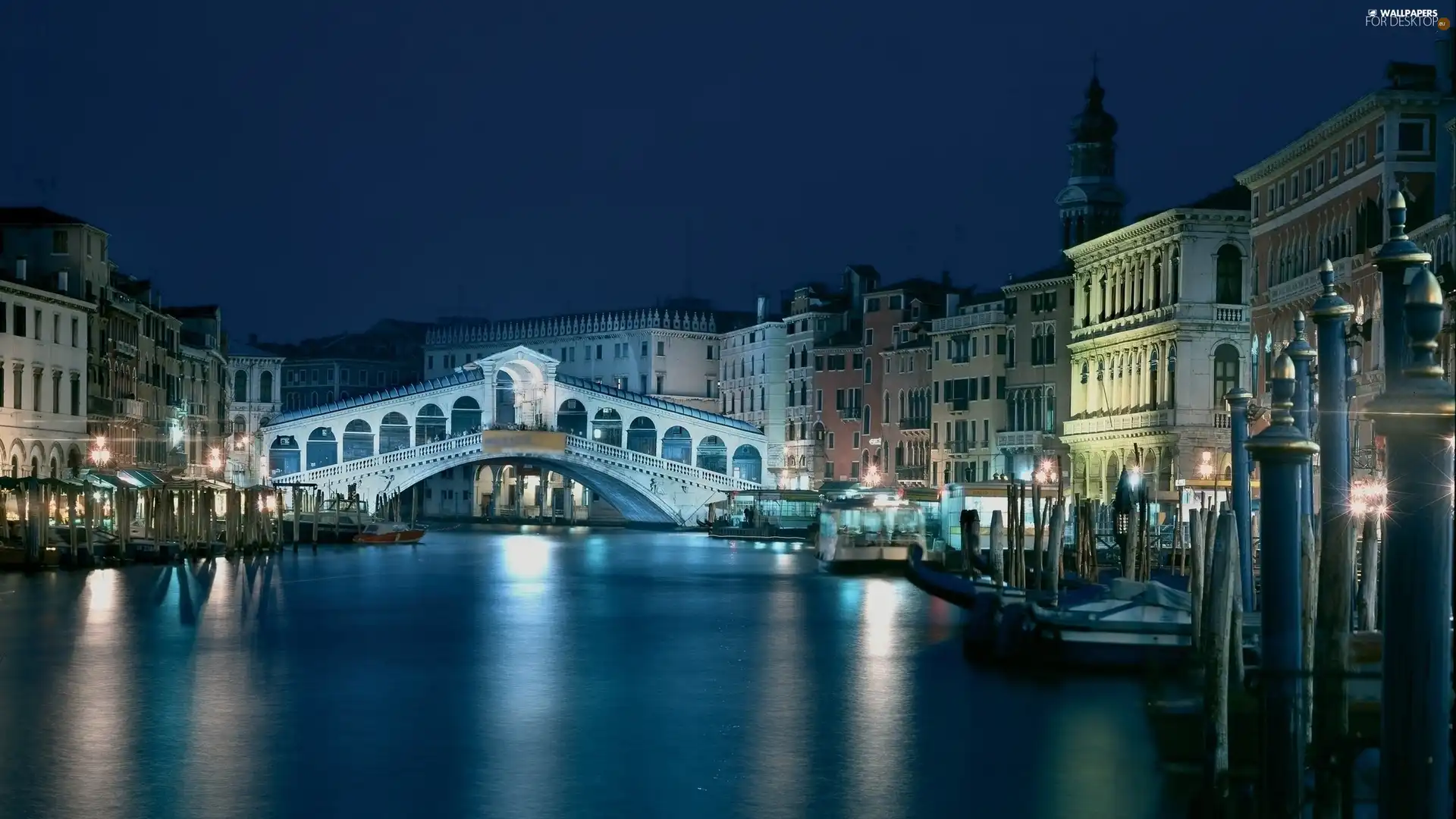 Venice, Night, Houses, canal, bridge