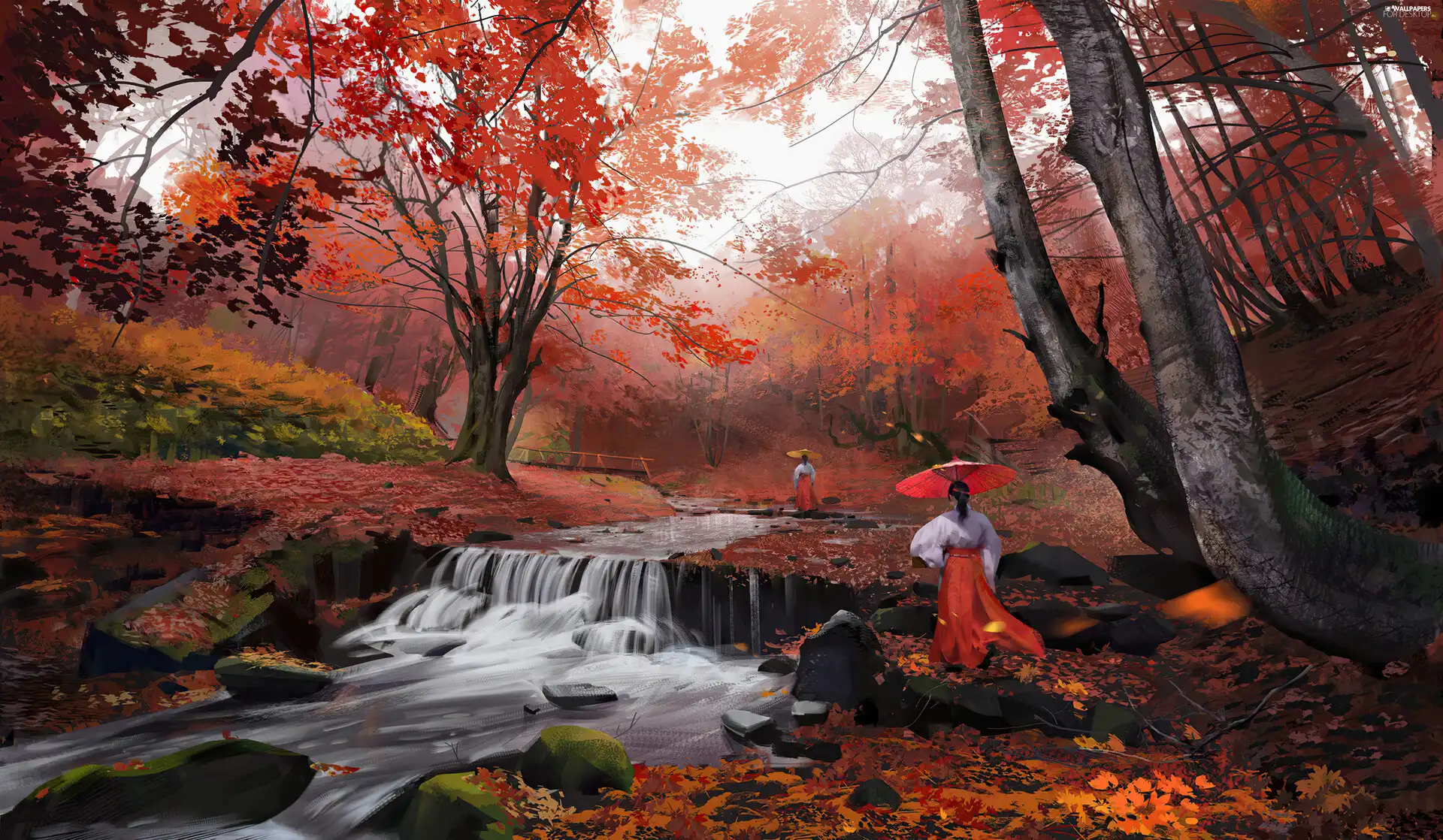 River, trees, autumn, viewes, forest, Womens, graphics