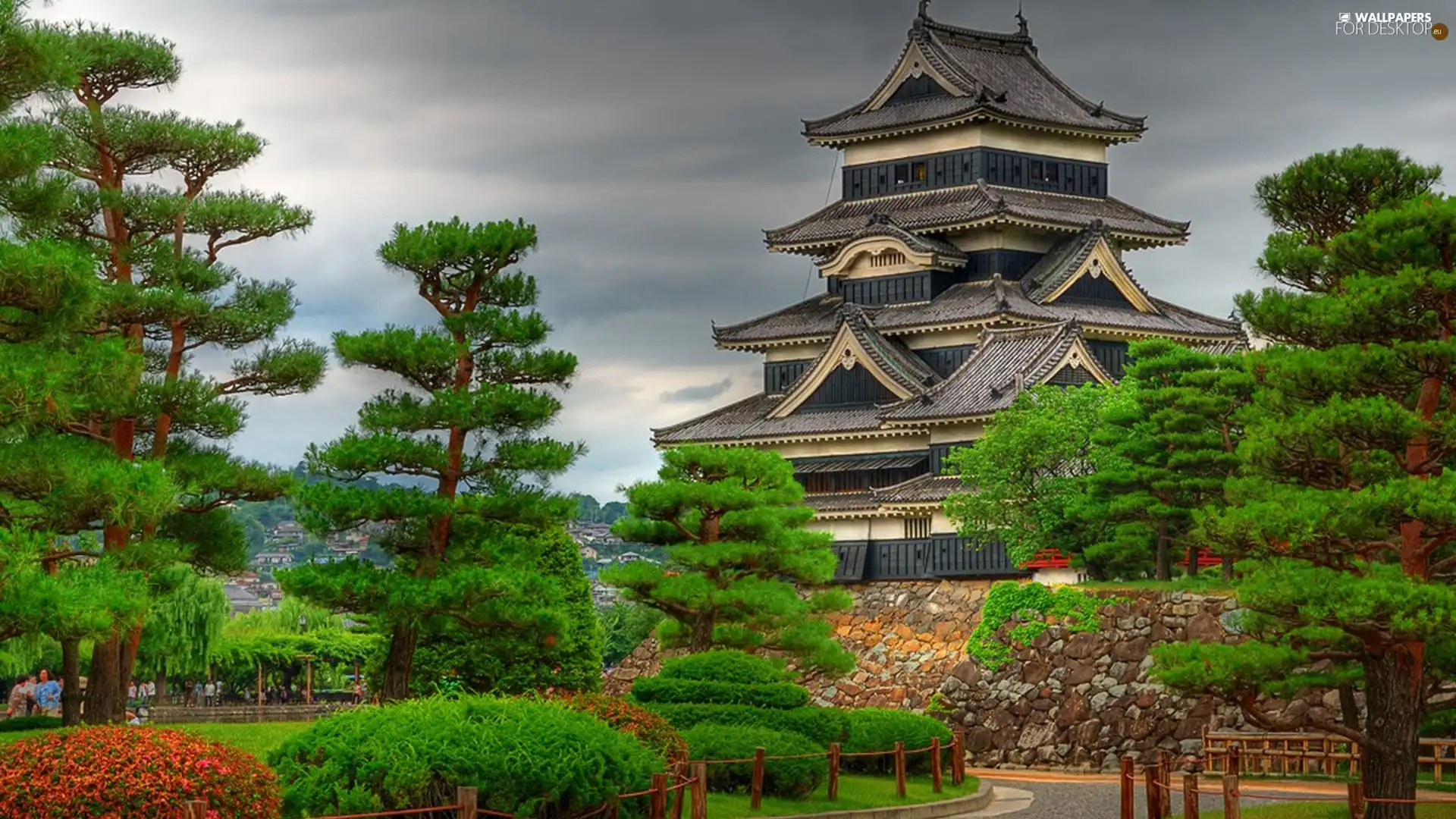 viewes, Bush, pagoda, trees, Chinese