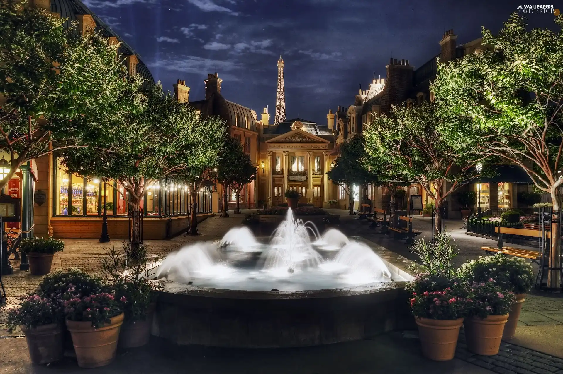 viewes, France, fountain, trees, Hotel hall