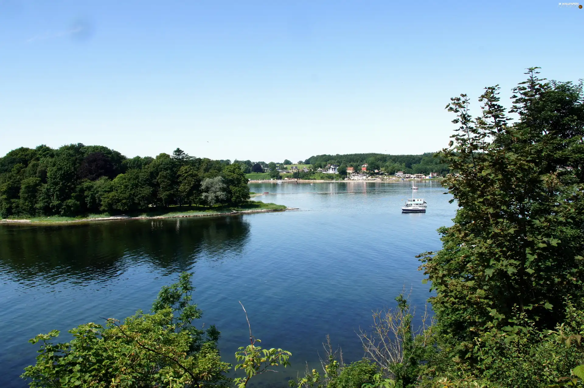 viewes, Houses, lake, trees, beatyfull