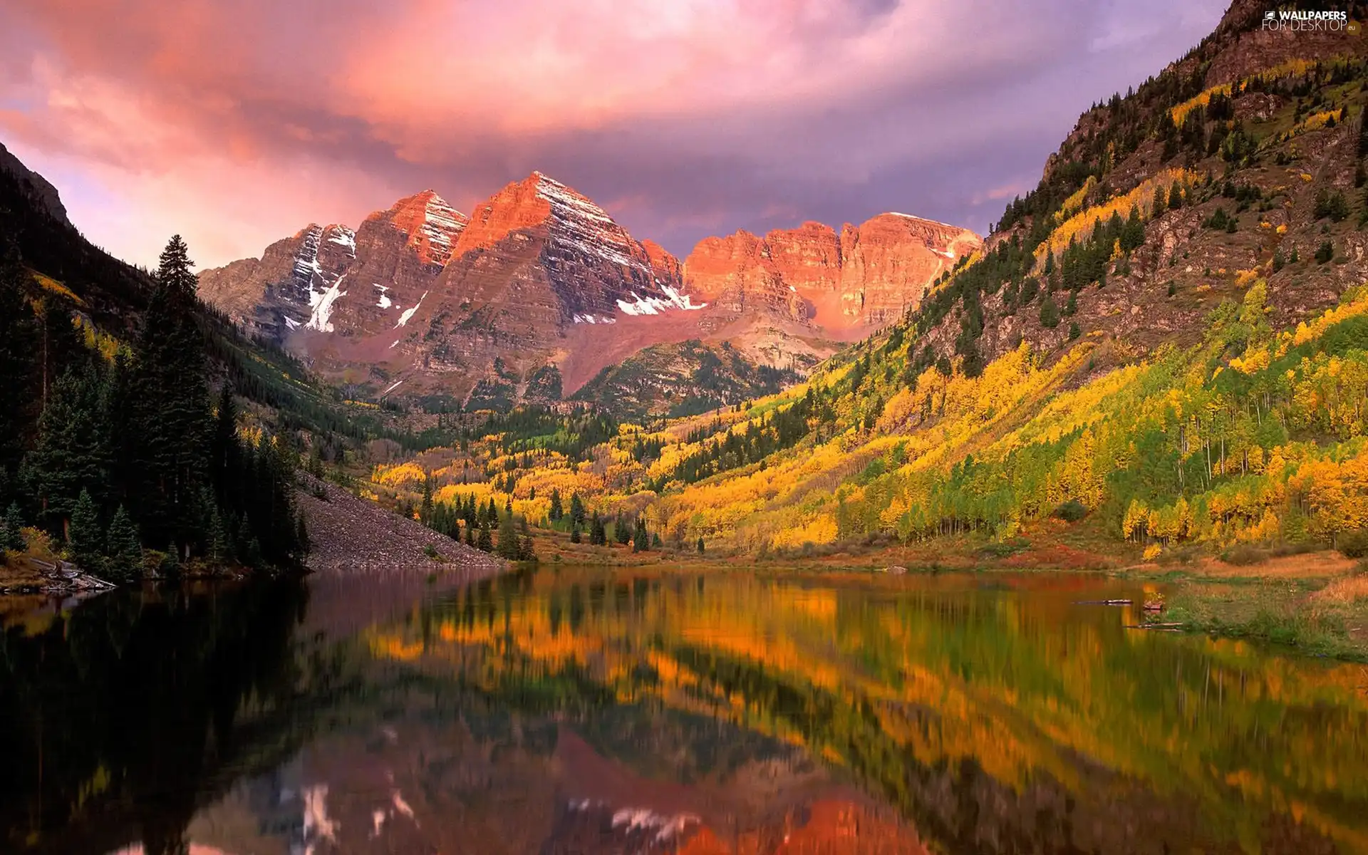 lake, trees, viewes, Mountains