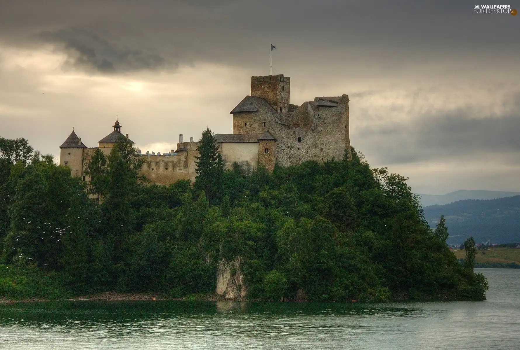 viewes, water, niedzica, trees, Castle