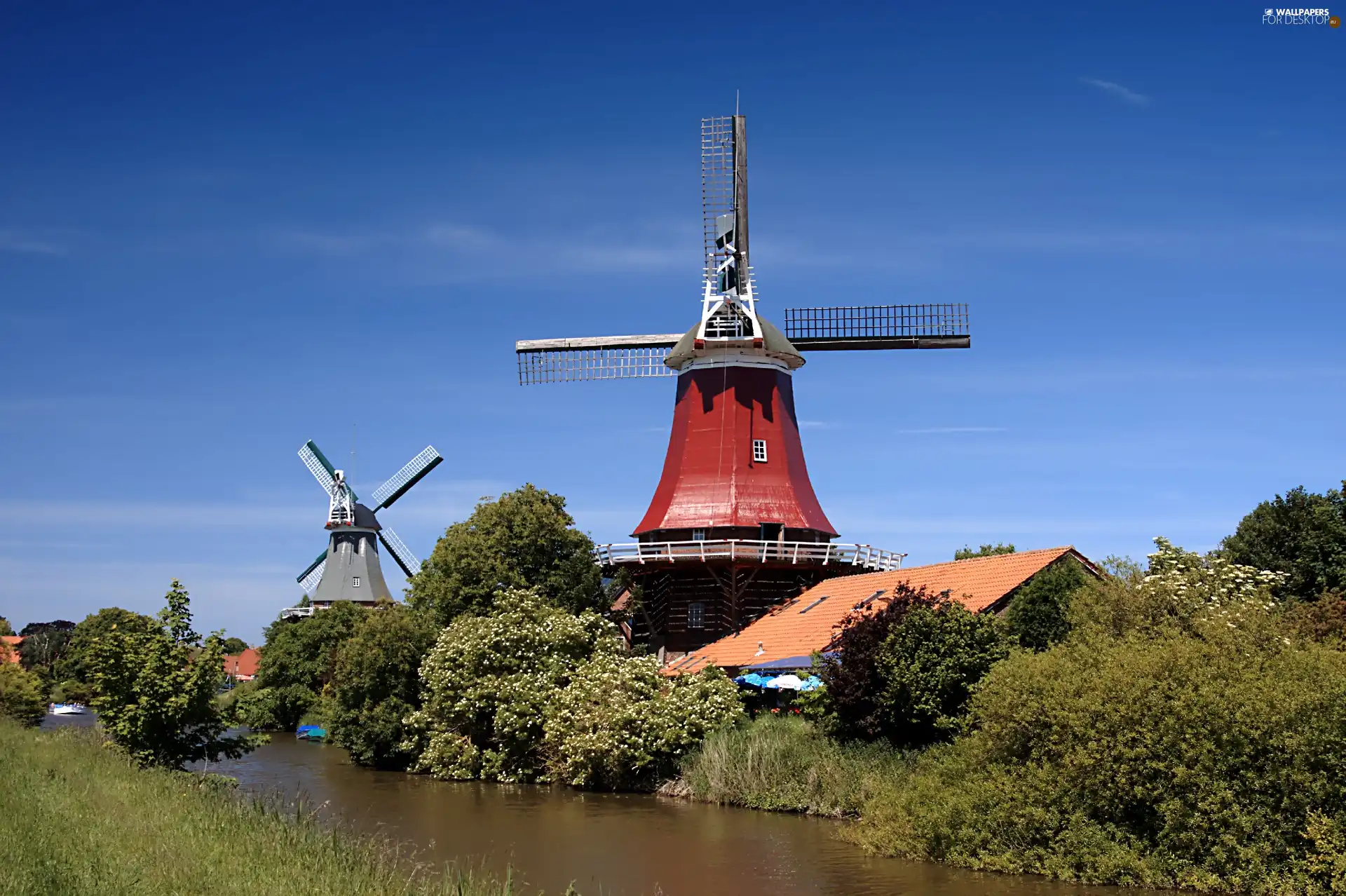 Windmills, trees, viewes, River