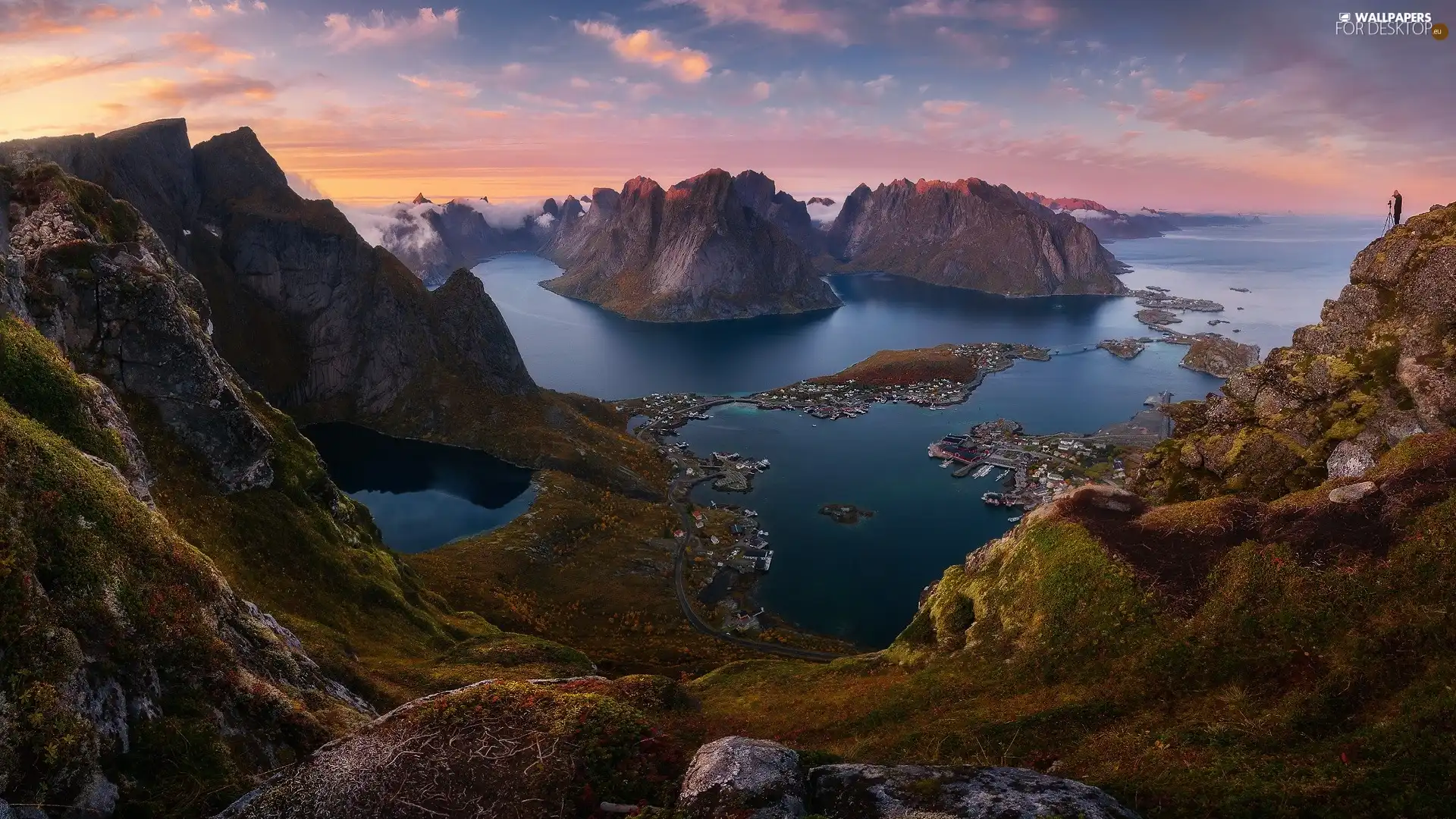 Mountains, Norway, Houses, Villages, North Sea, Lofoten