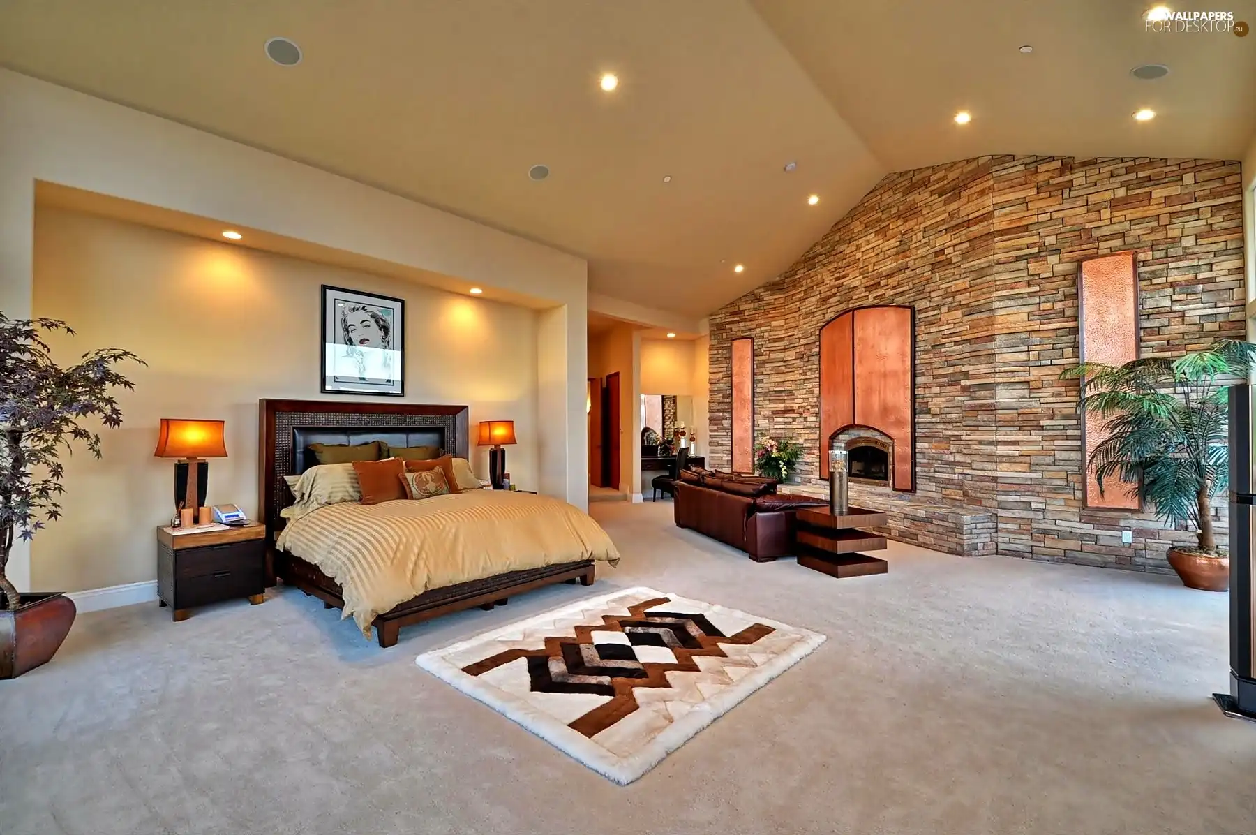 interior, stone, wall, Bedroom