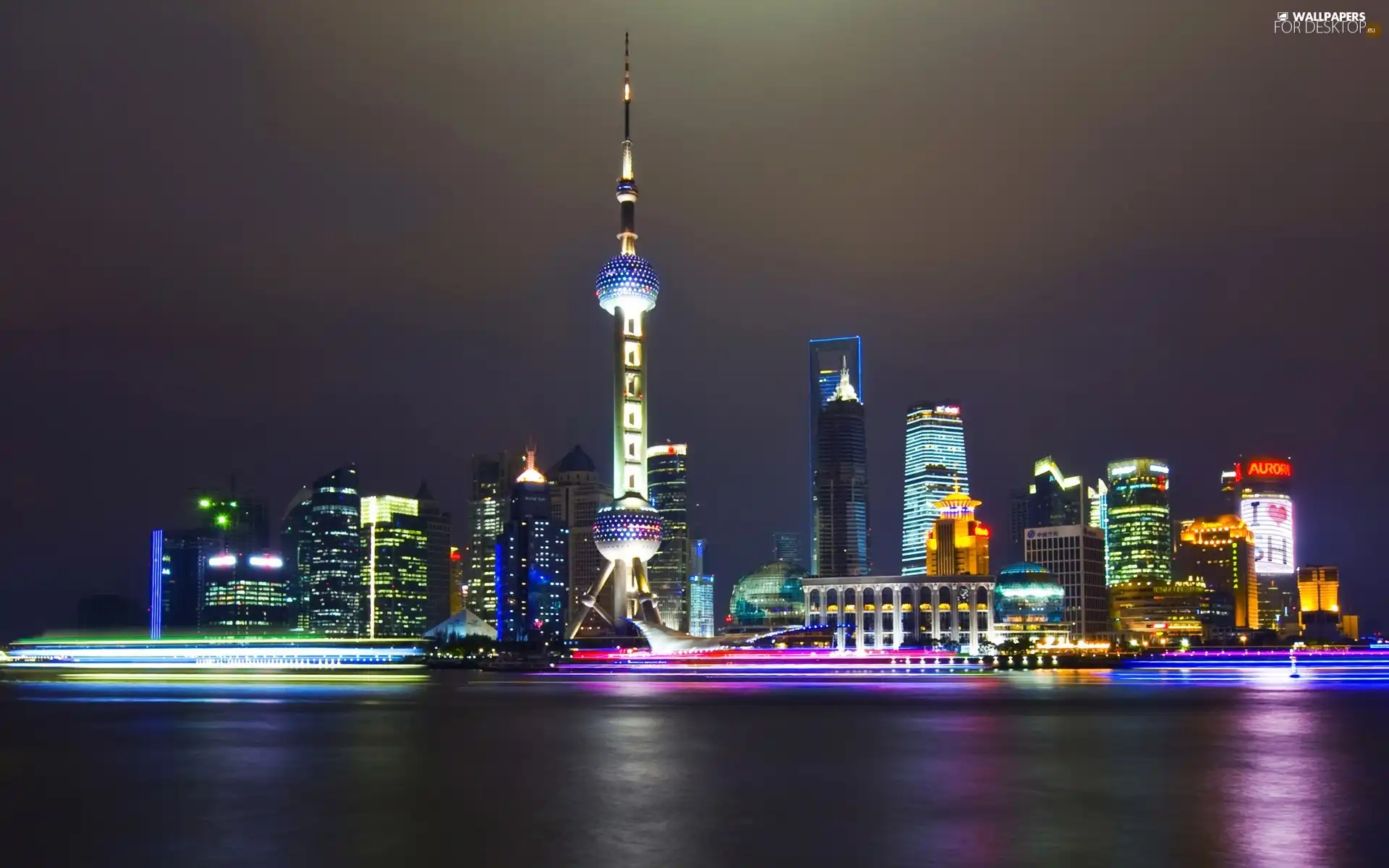 water, China, night, tower, Town