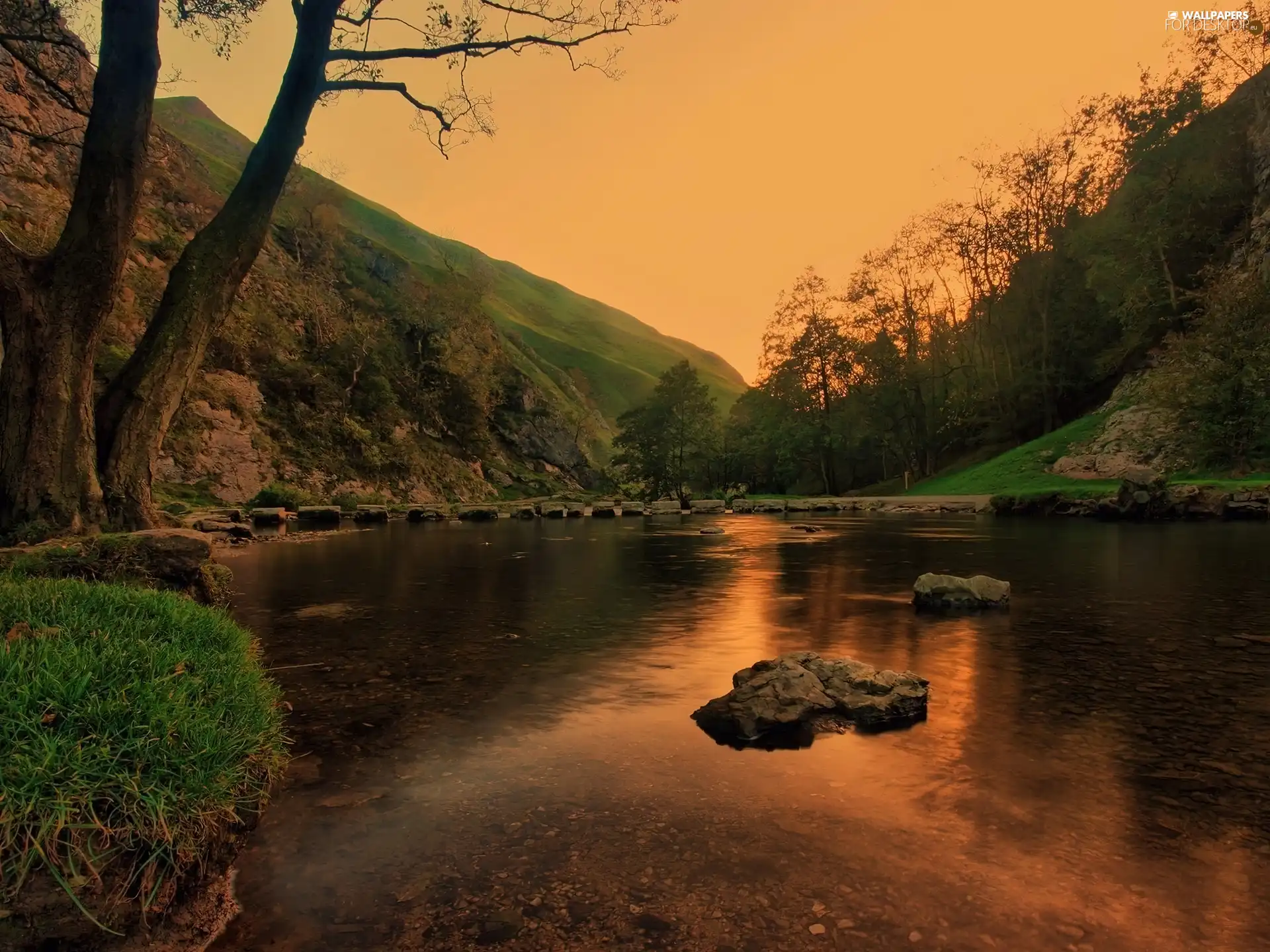 water, Mountains, green