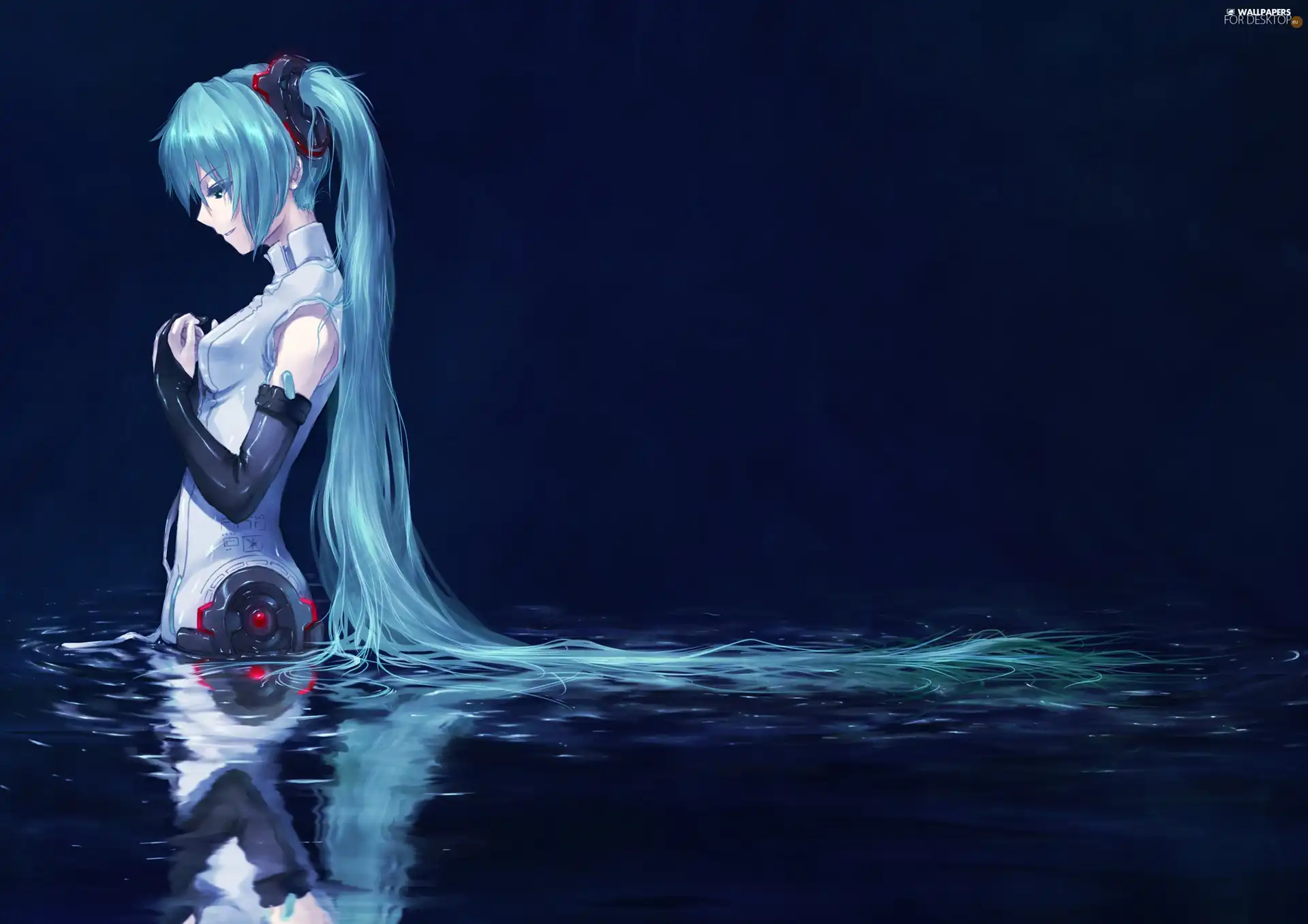 water, Miku, Hair