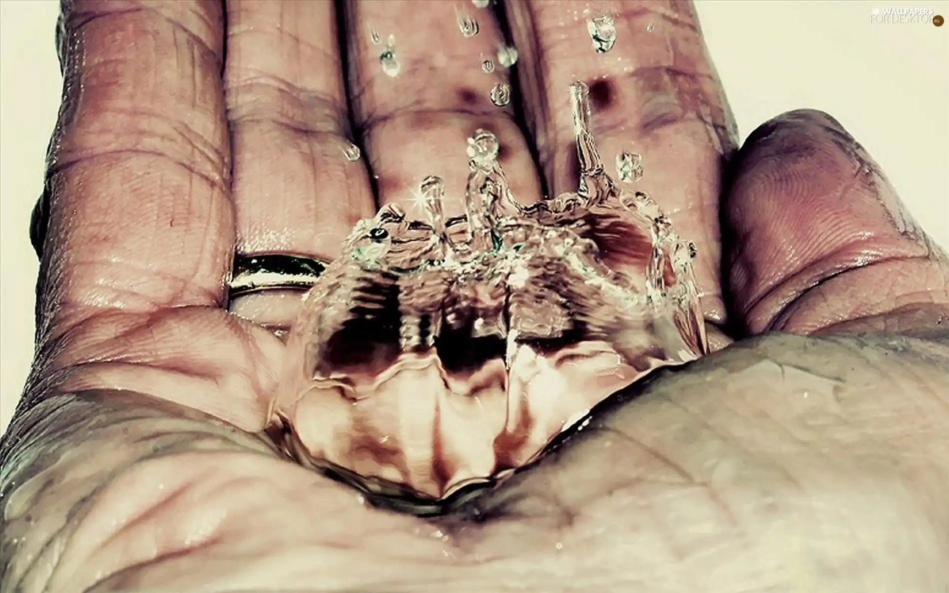 Men, drop, water, hand