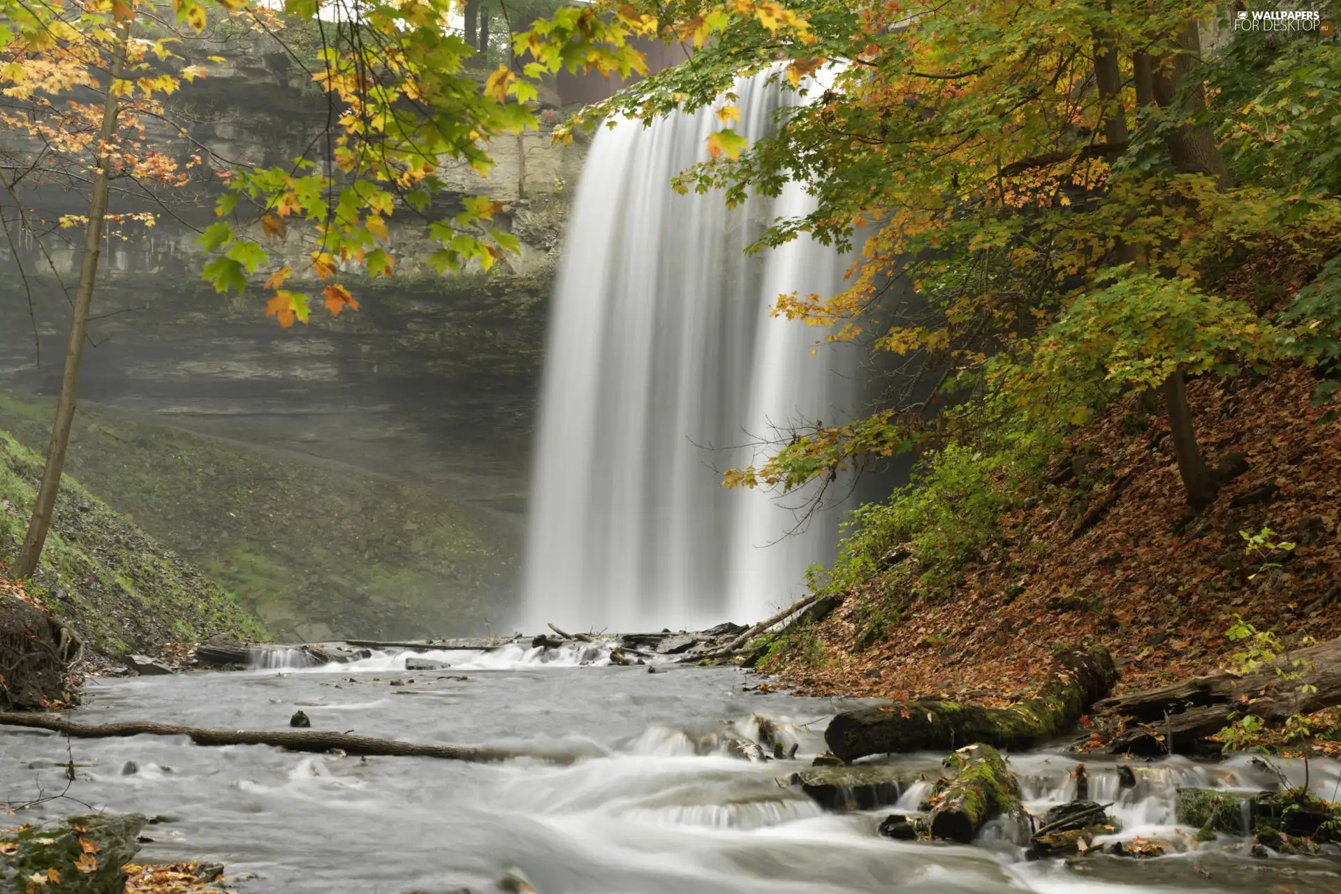autumn, waterfall