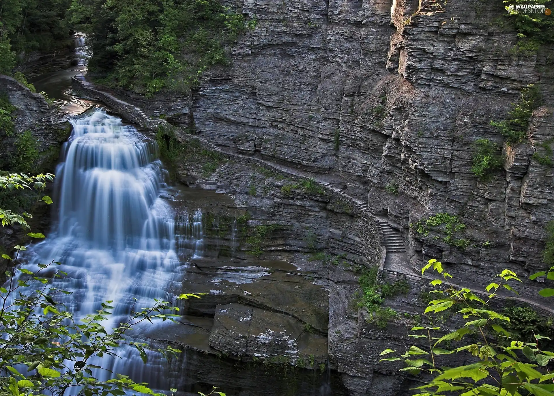 Mountains, waterfall