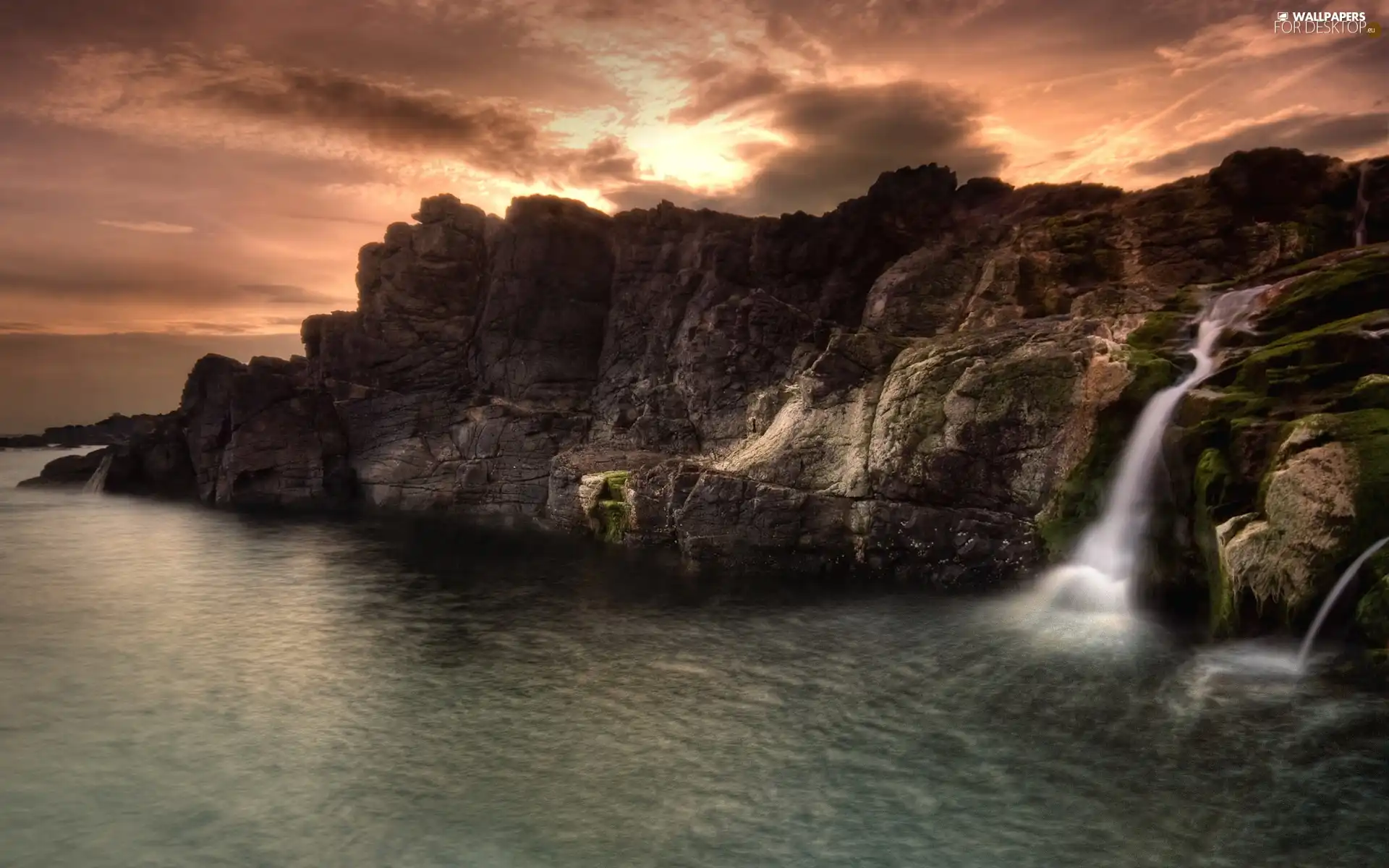 Mountains, waterfall