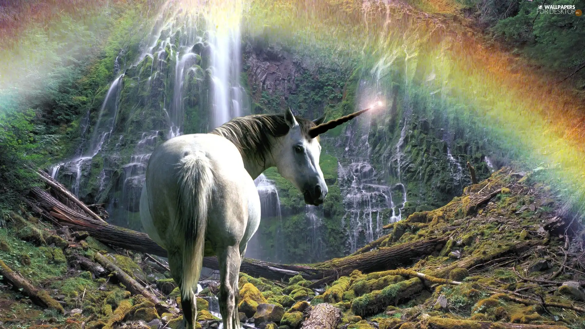 Great Rainbows, unicorn, waterfall