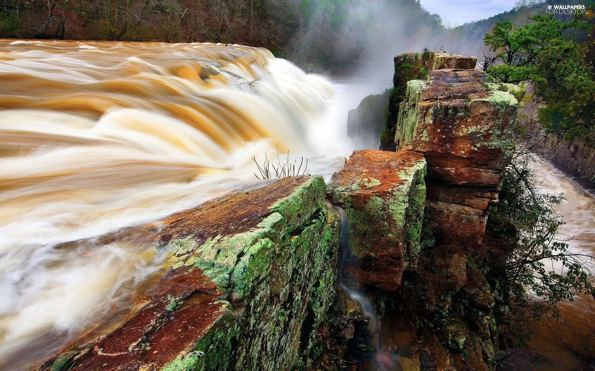 waterfall, Mountains, rocks