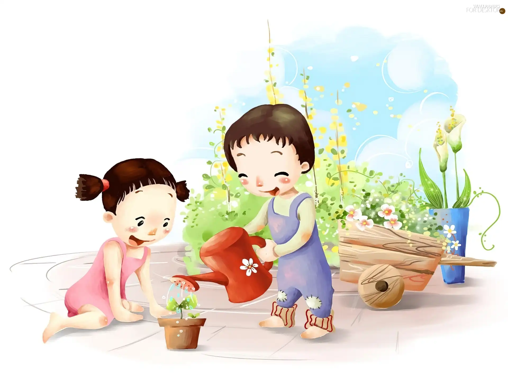 Watering, Kids, garden