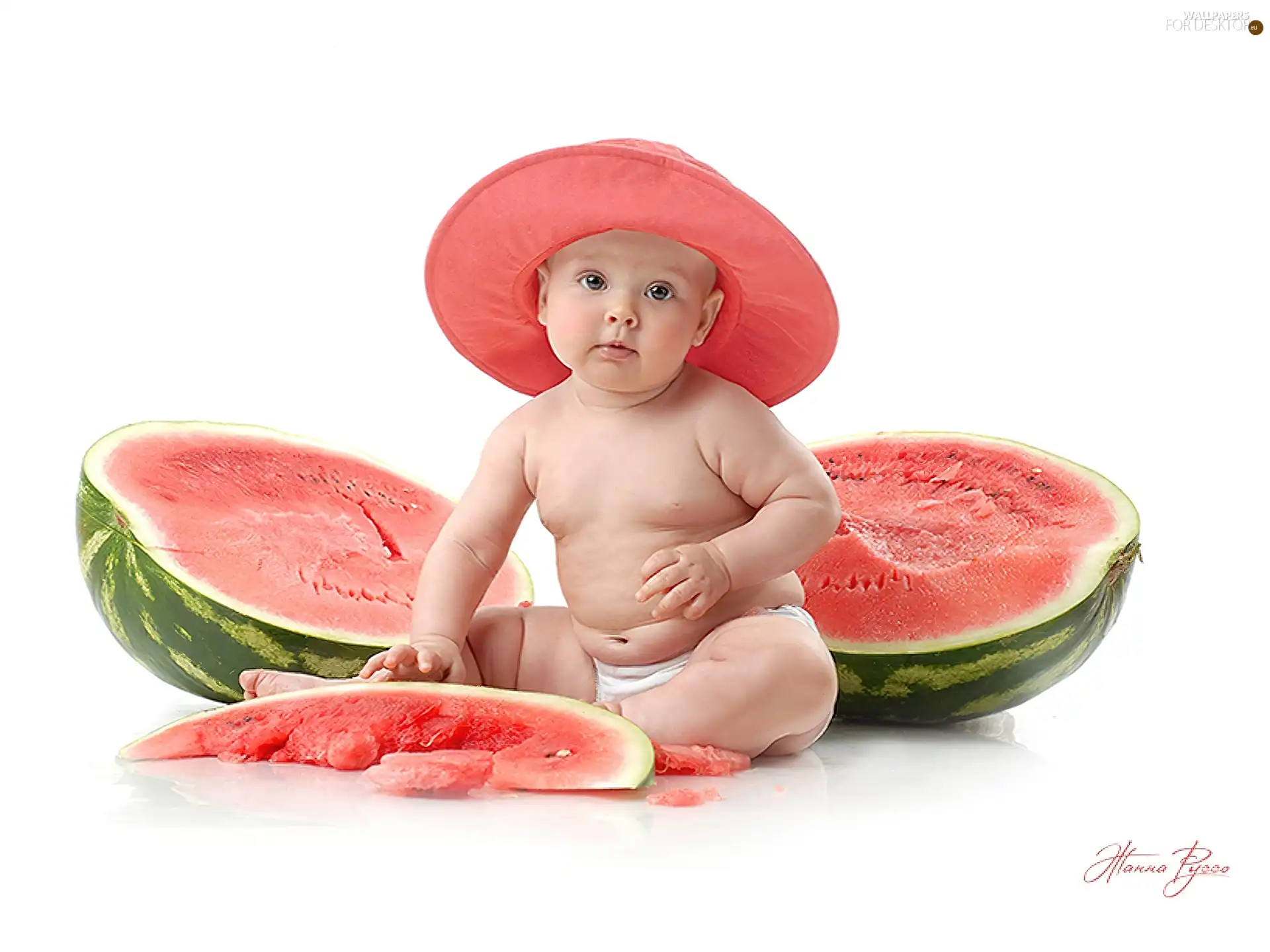 watermelon, Kid, Hat