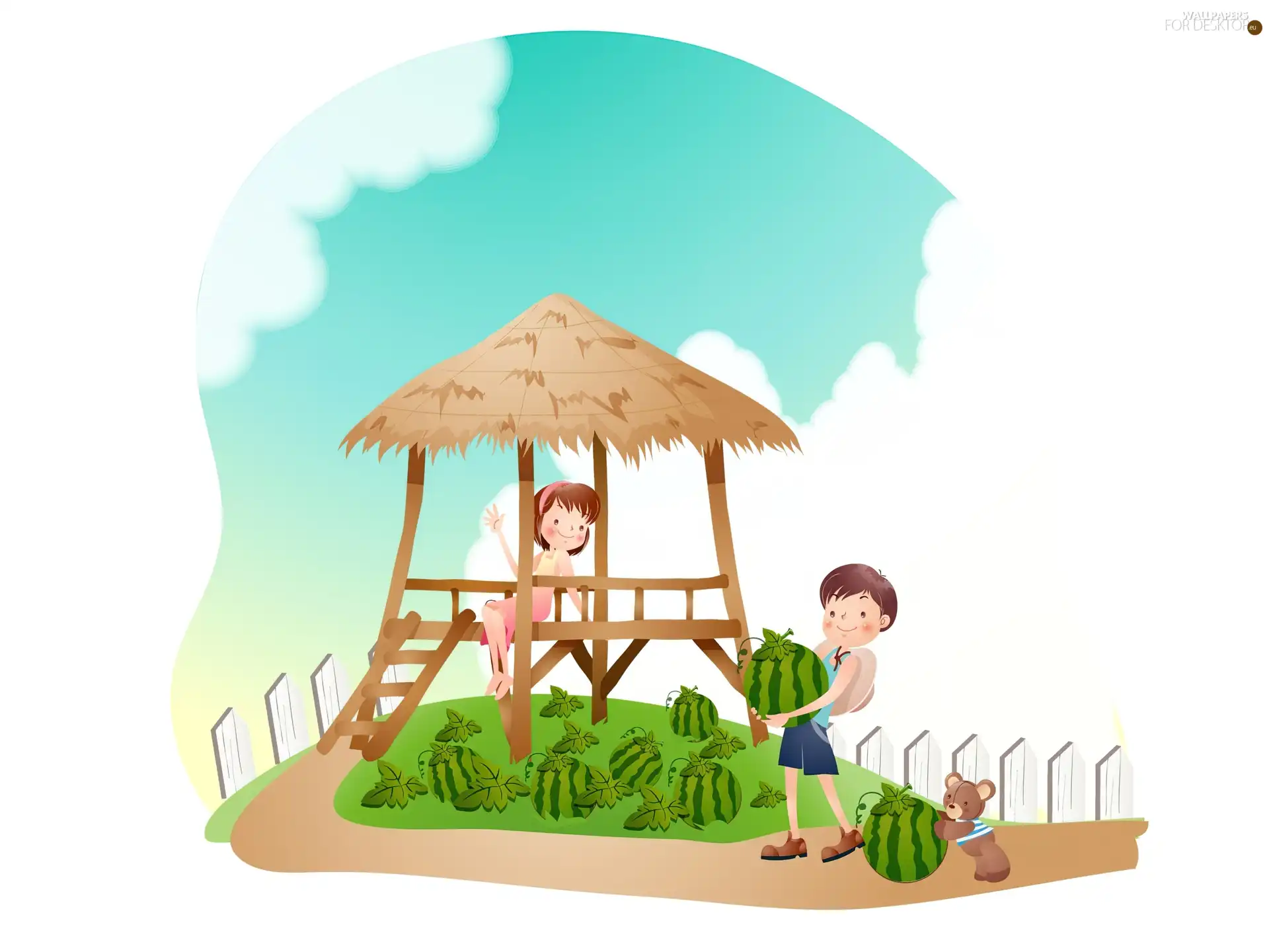 watermelons, Kids, plantation