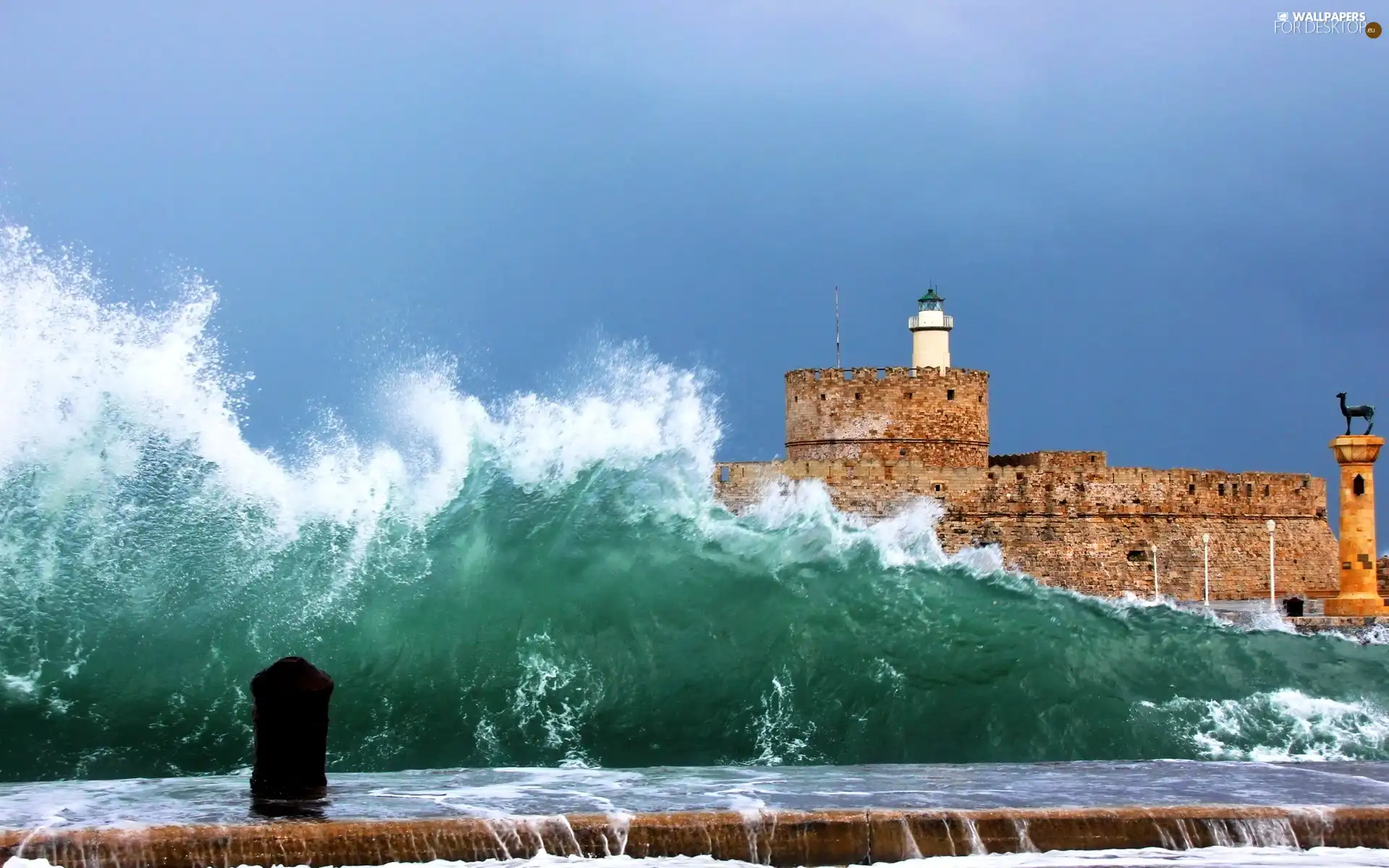 Lighthouse, sea, Waves, maritime