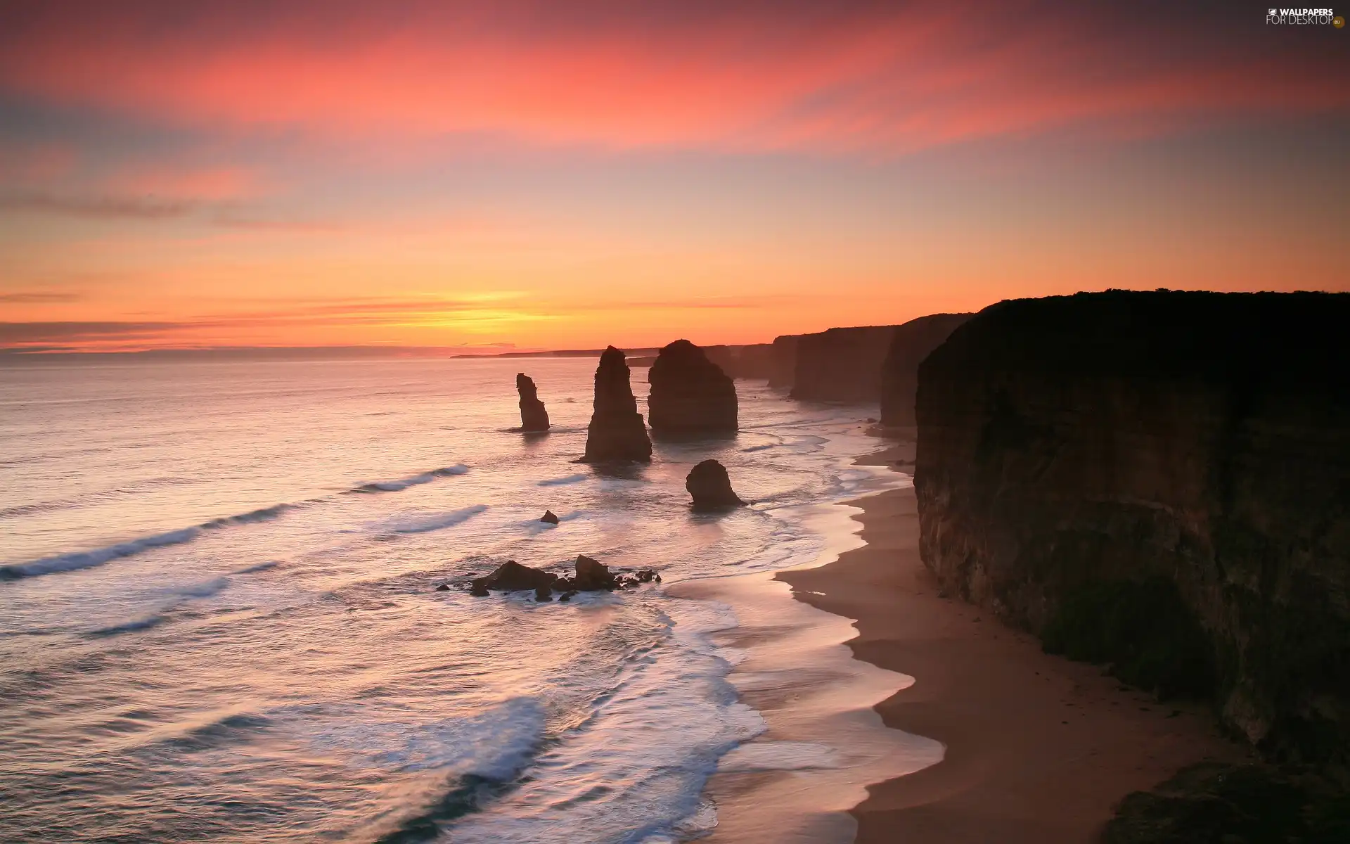 rays, west, Waves, rocks, sea, sun
