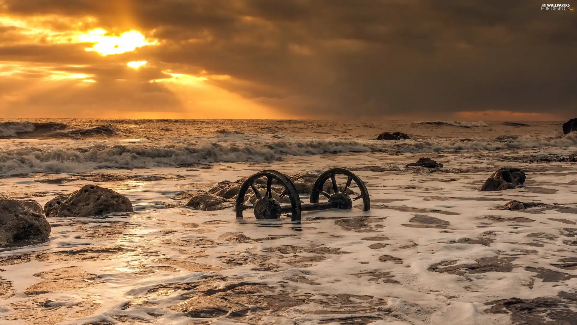 Waves, Stones, sun, sea, west