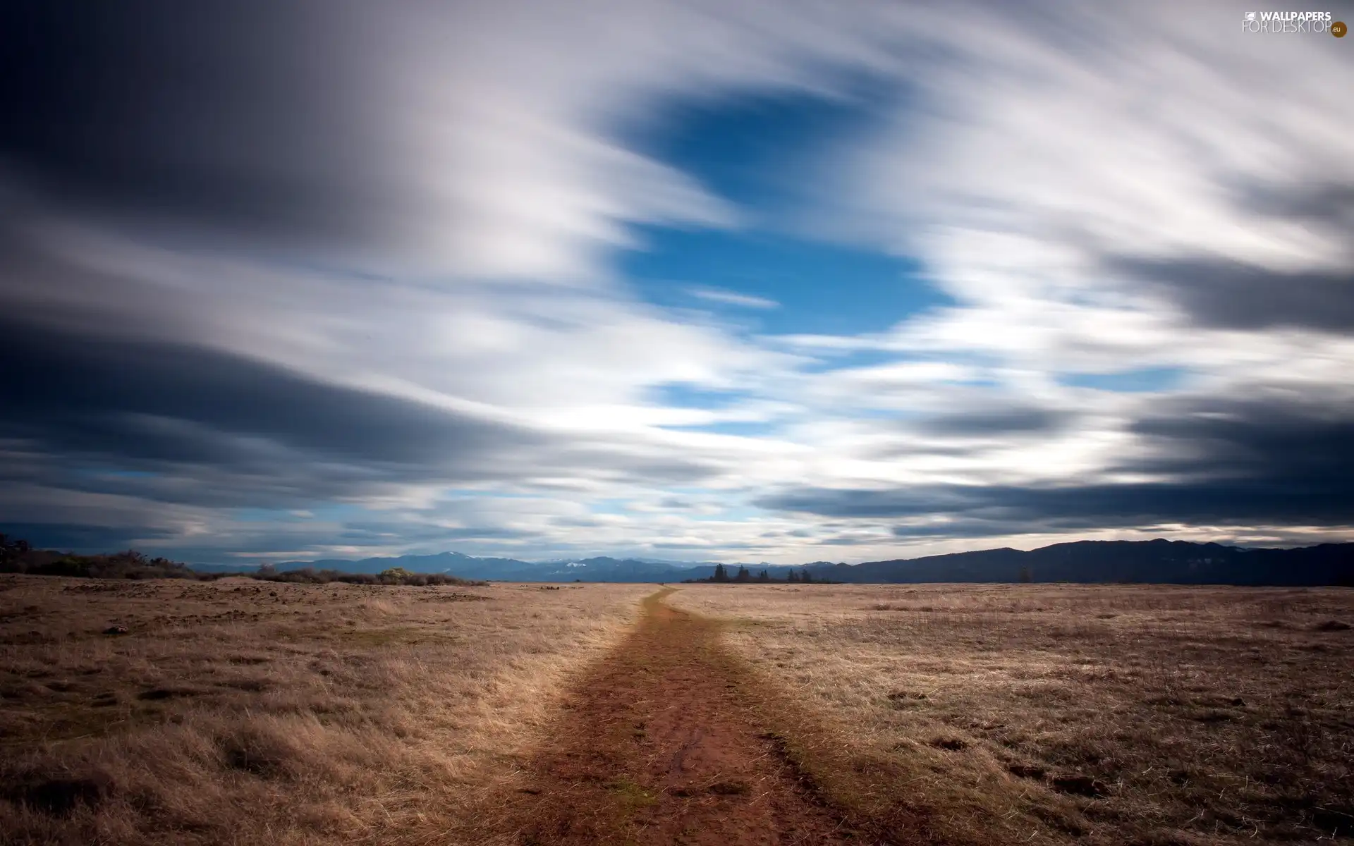 Sky, field, Way, clouds