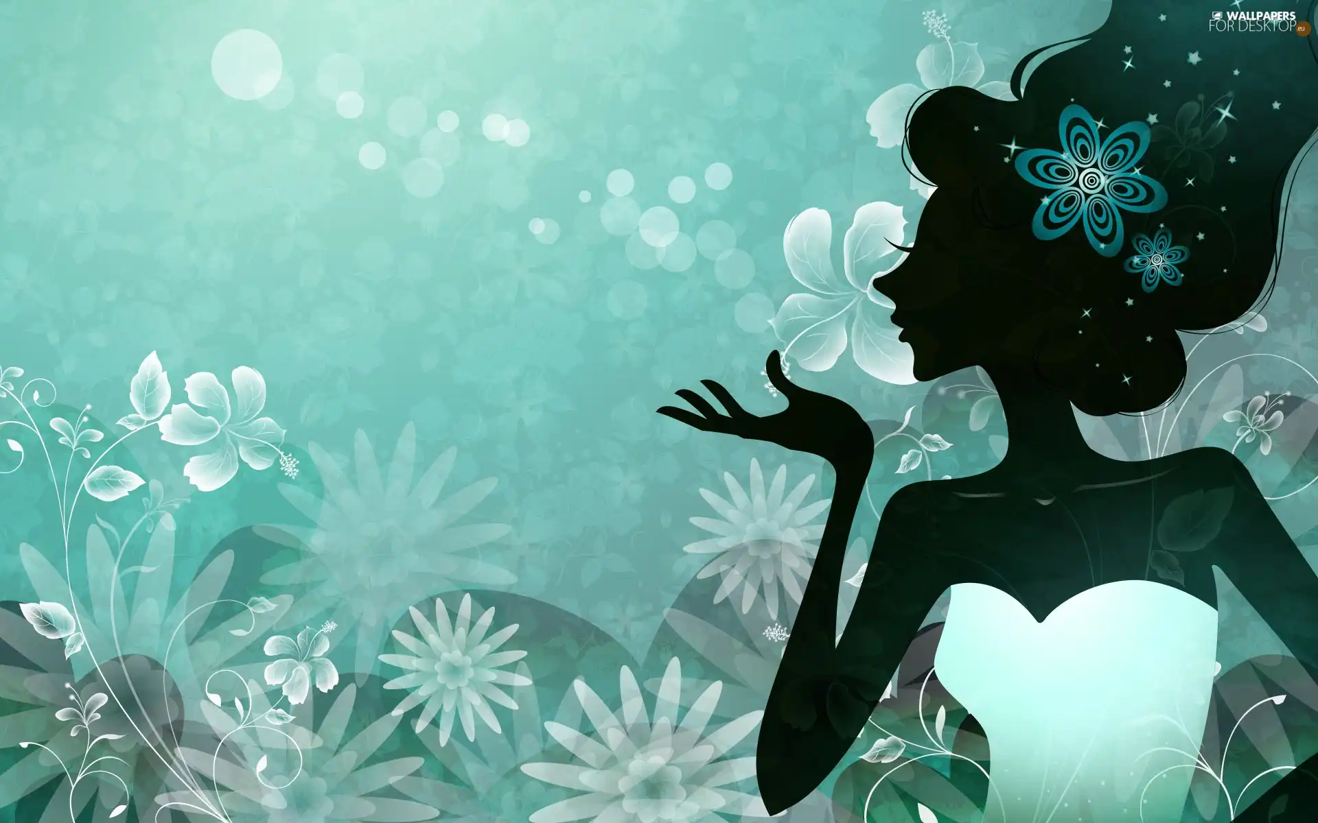 We, hair, Green, Colourfull Flowers, Women