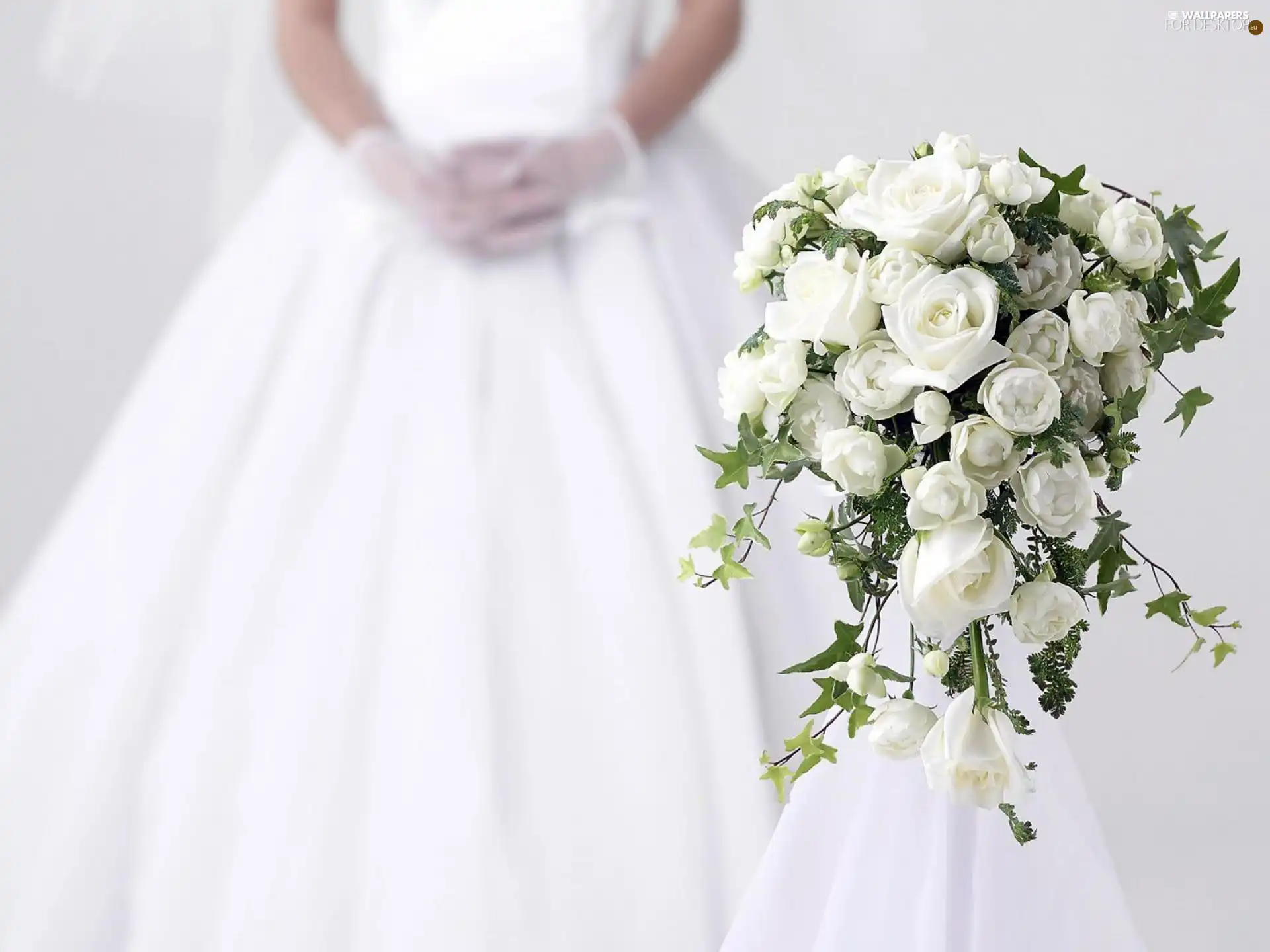 White, bunch, wedding, roses