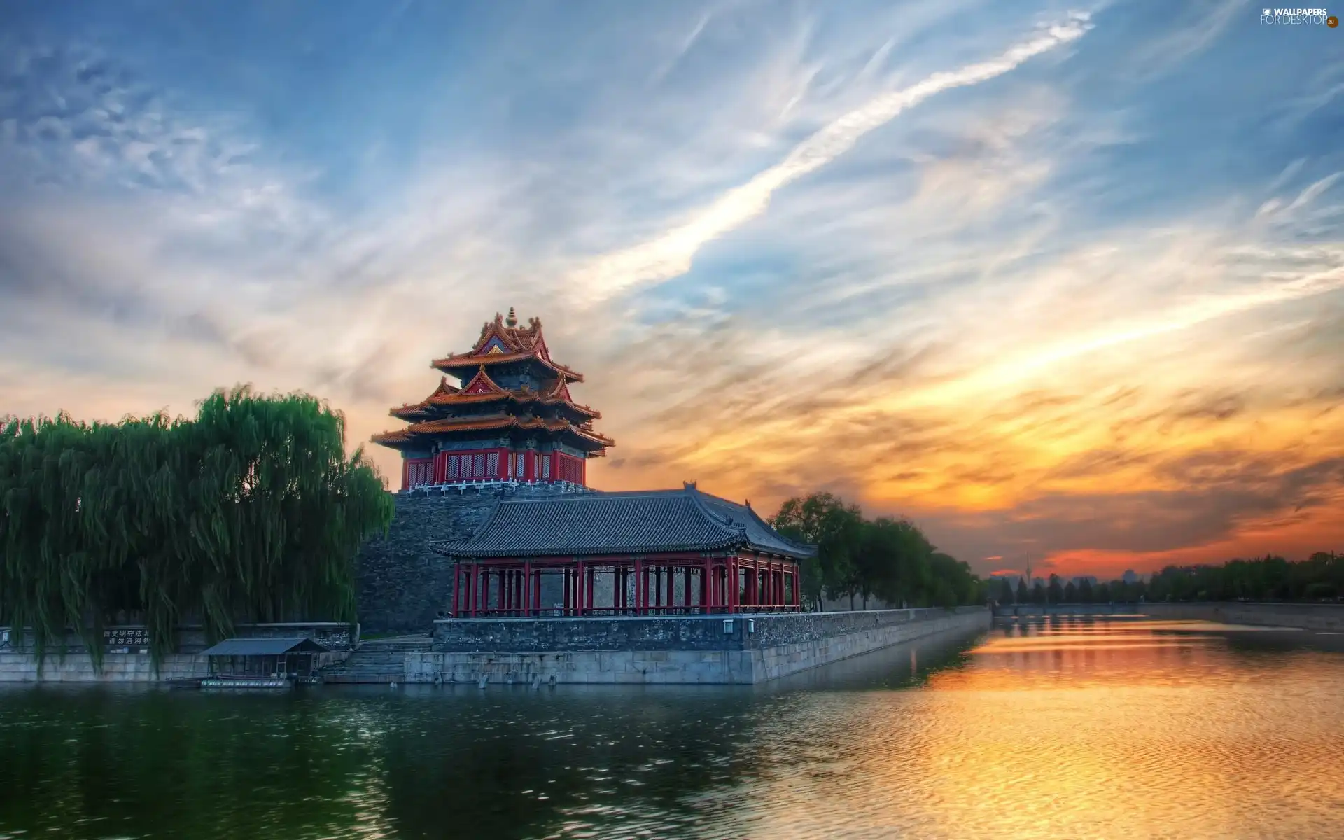 viewes, water, west, China, House, trees