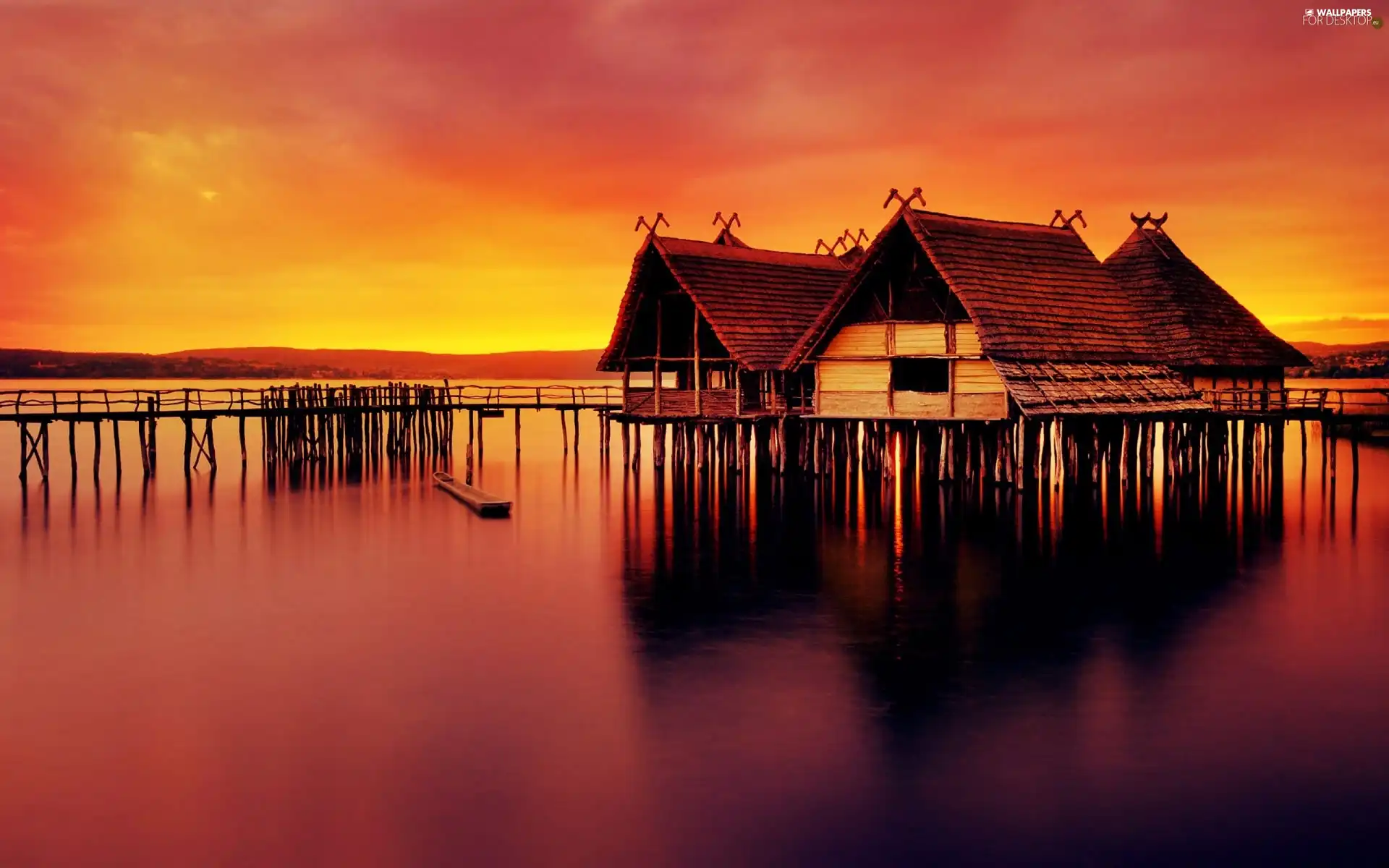 west, sun, water, Bale, Houses